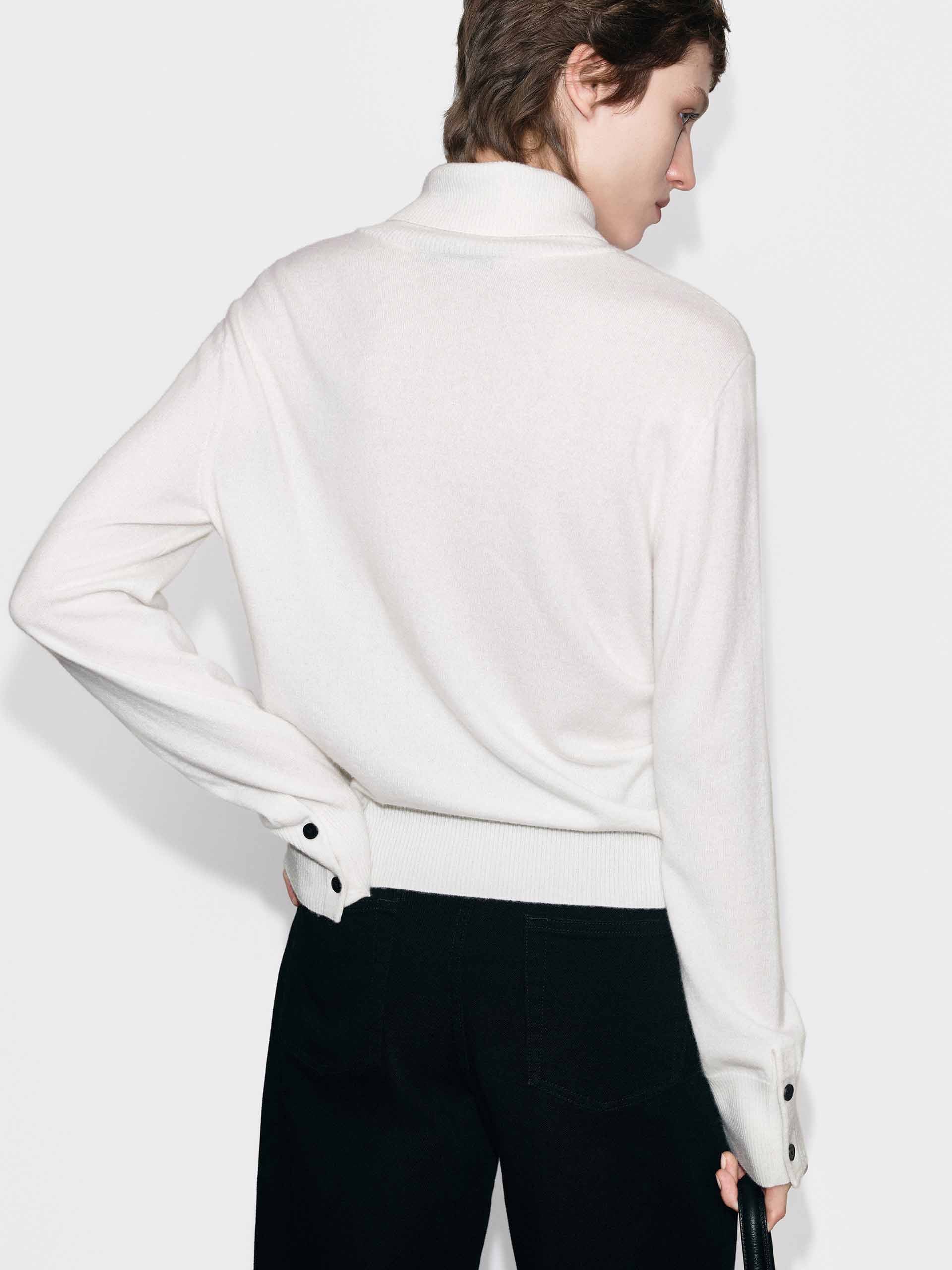 MO&Co. Women's Wool & Cashmere Ribbed Collar Sweater in White