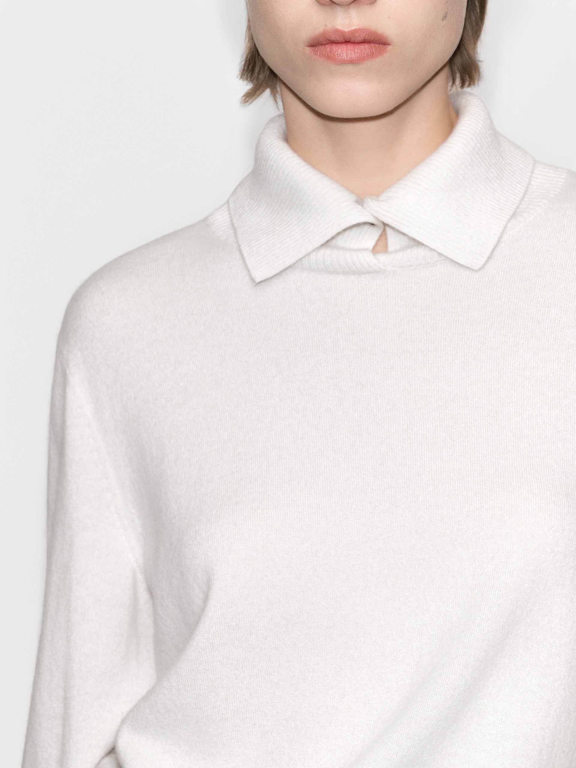 MO&Co. Women's Wool & Cashmere Ribbed Collar Sweater in White