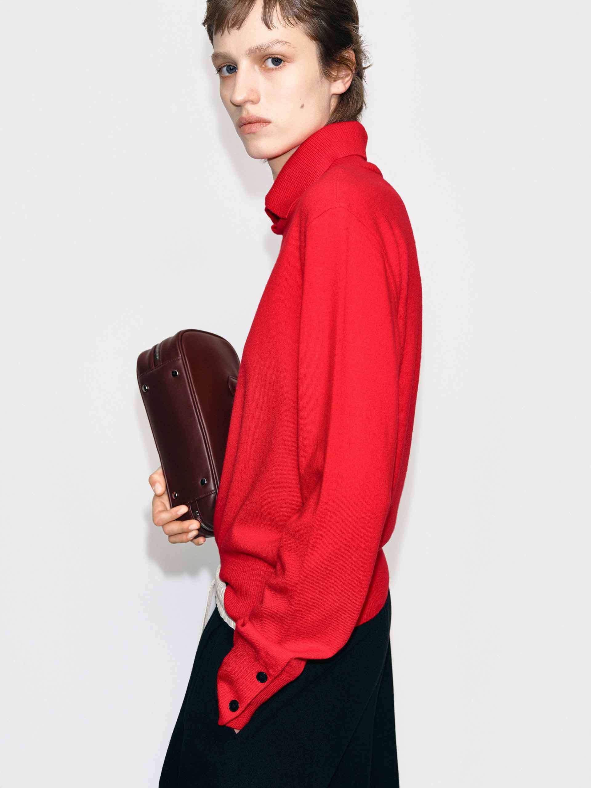 MO&Co. Women's Wool & Cashmere Ribbed Collar Sweater in Red