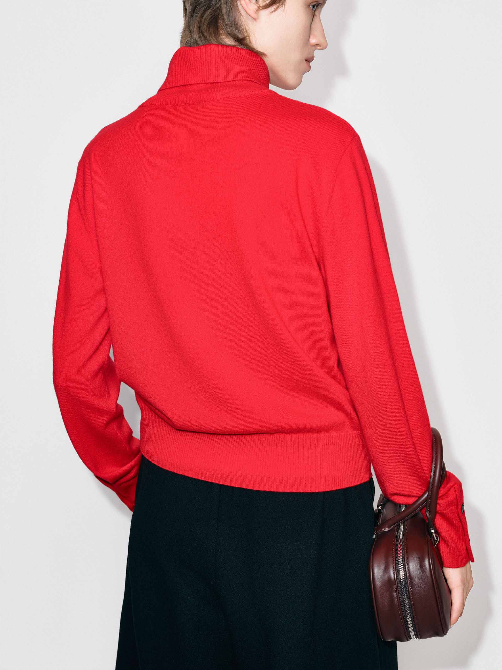 MO&Co. Women's Wool & Cashmere Ribbed Collar Sweater in Red