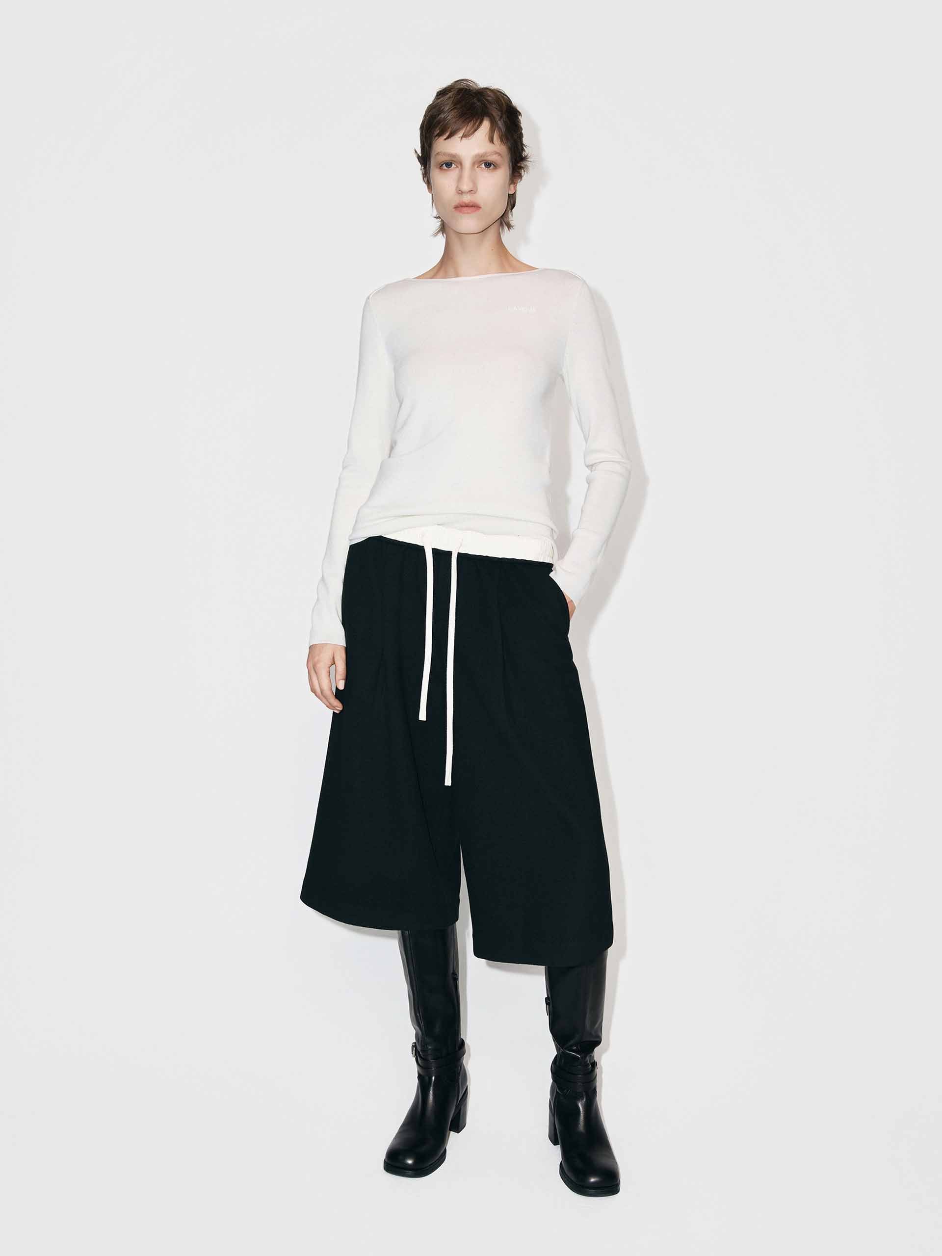 MO&Co. Women's Wool Blend Fitted Long Sleeves Knitted Top in White