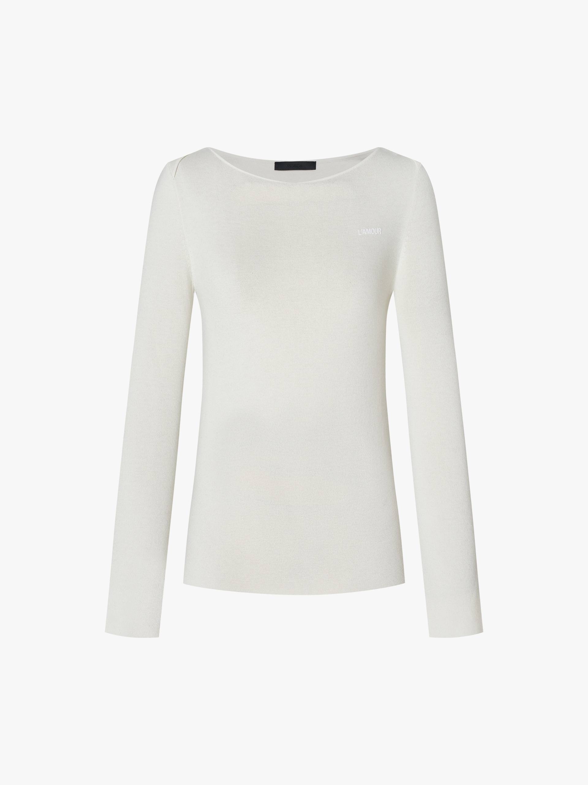 MO&Co. Women's Wool Blend Fitted Long Sleeves Knitted Top in White