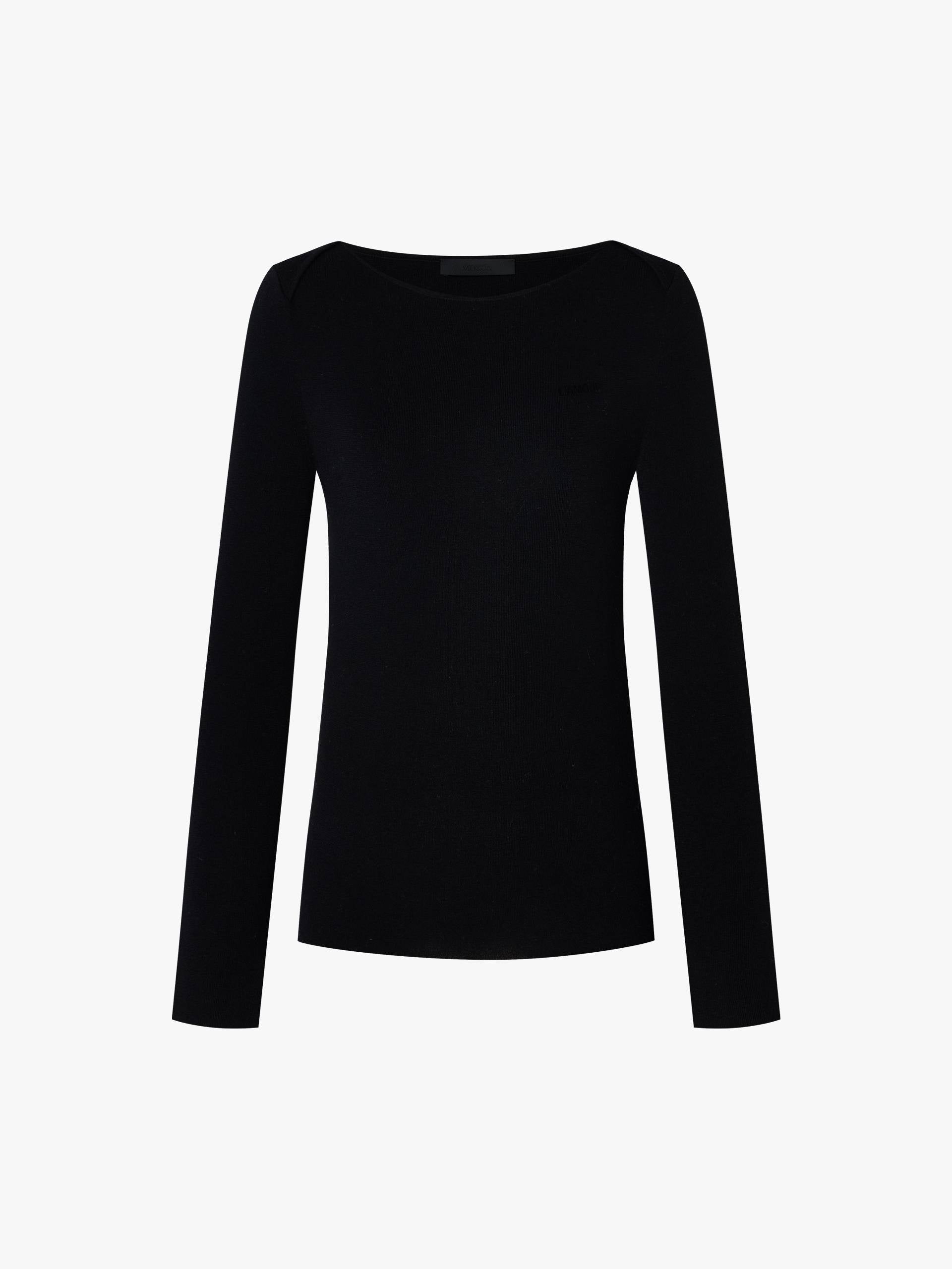 MO&Co. Women's Wool Blend Fitted Long Sleeves Knitted Top in Black
