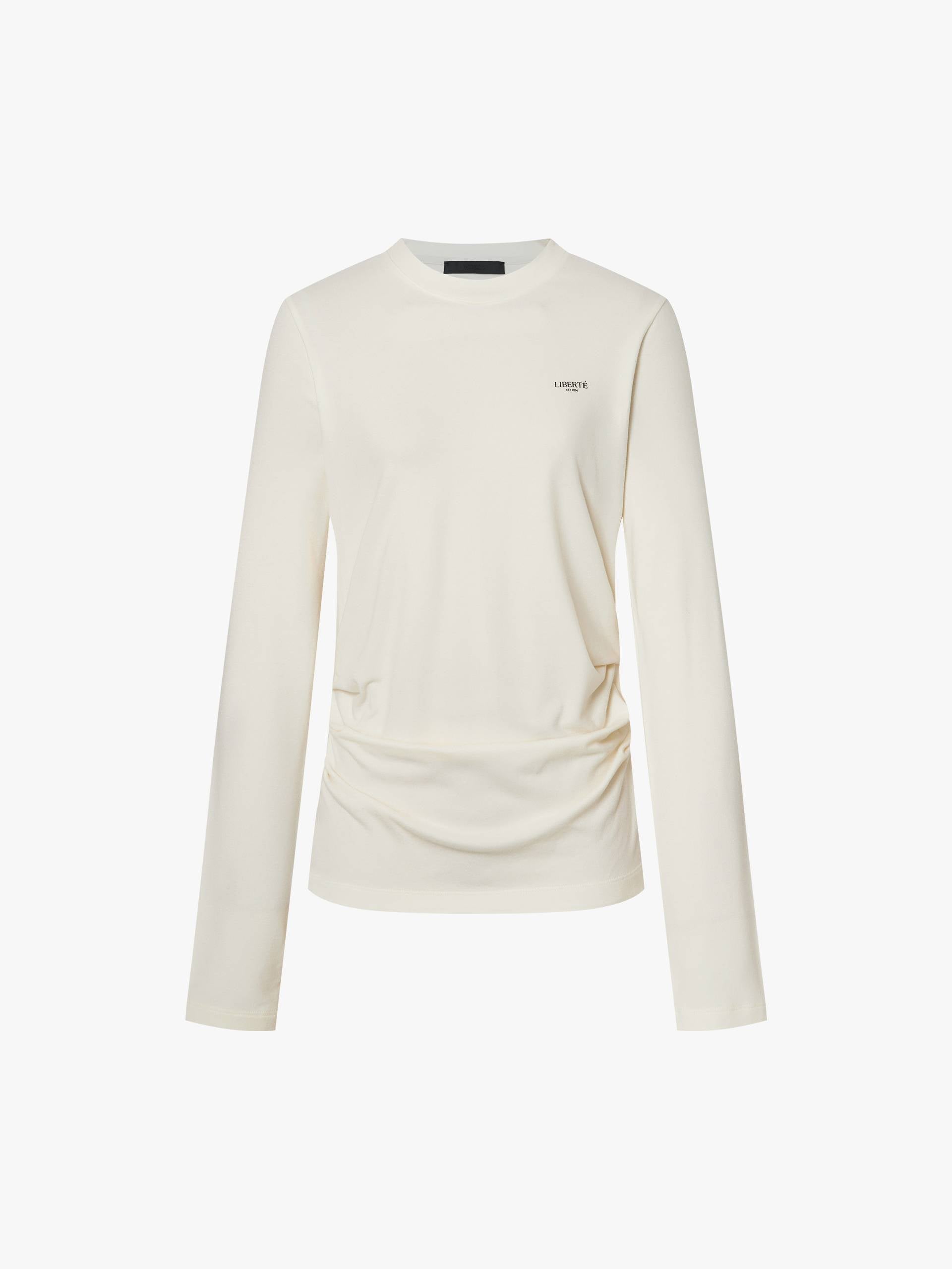 MO&Co. Women's Long Sleeves Fitted Gathered T-shirt in White