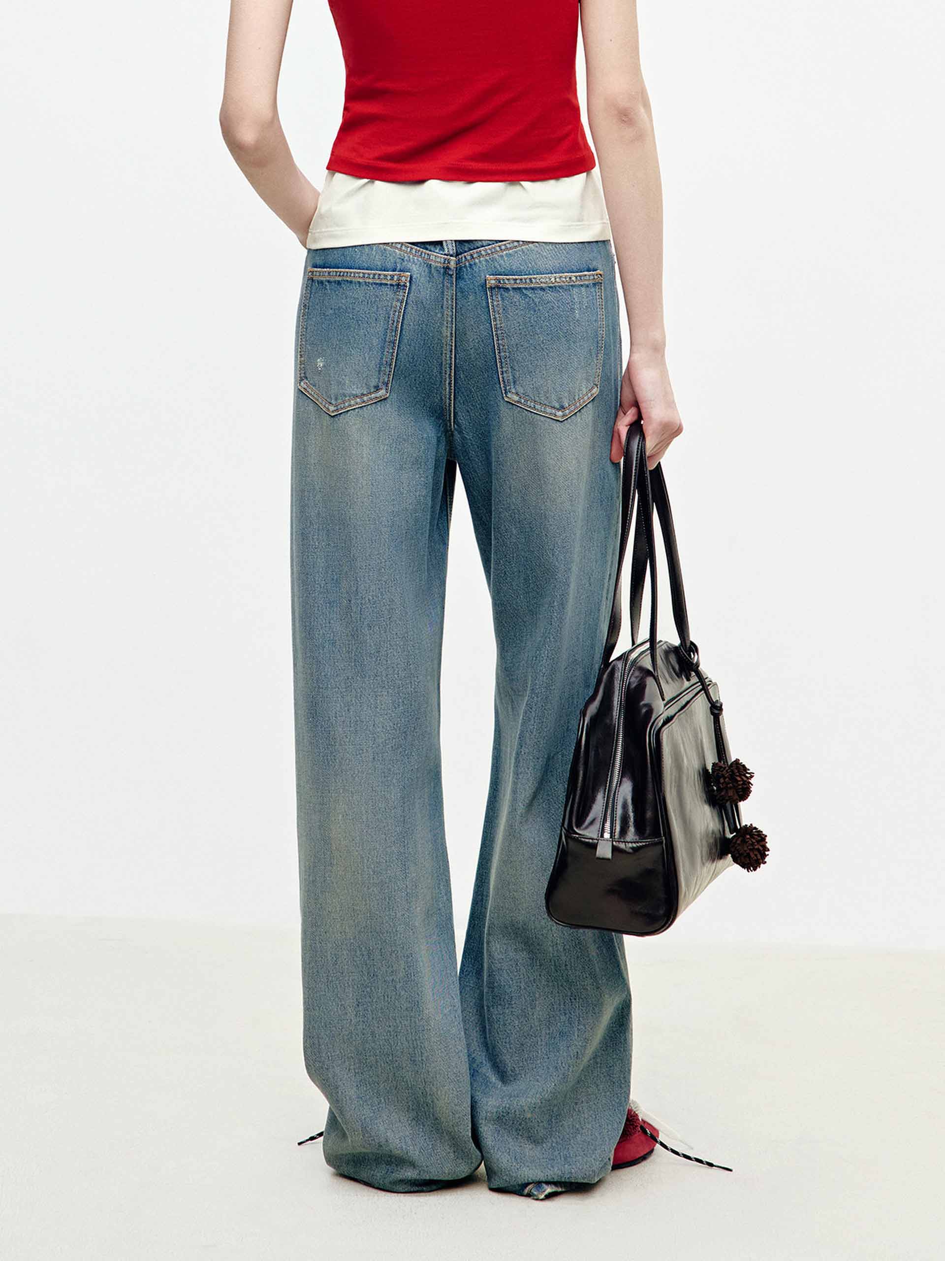 MO&Co. Women's Classic Distressed Straight Leg Jeans