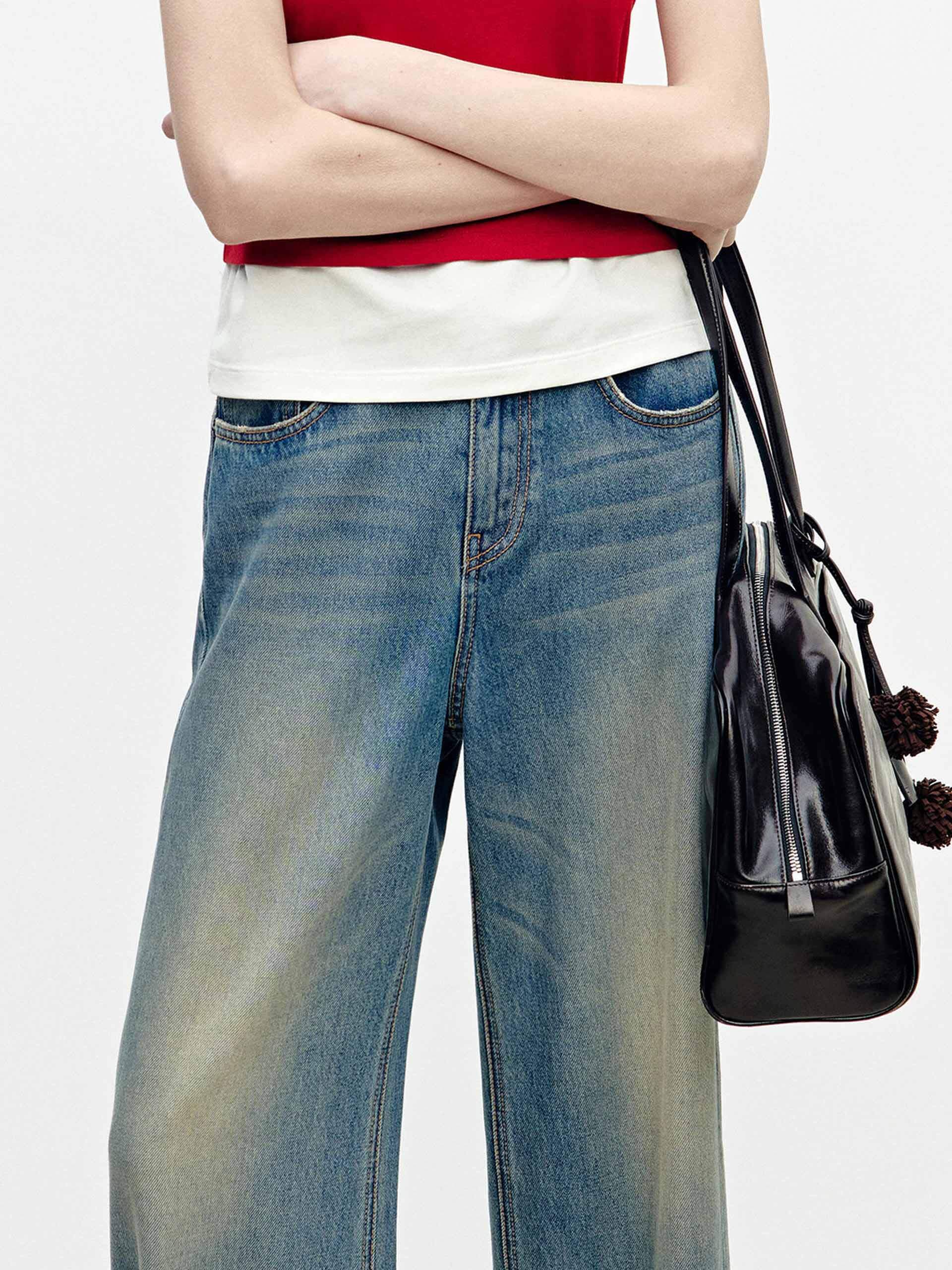 MO&Co. Women's Classic Distressed Straight Leg Jeans