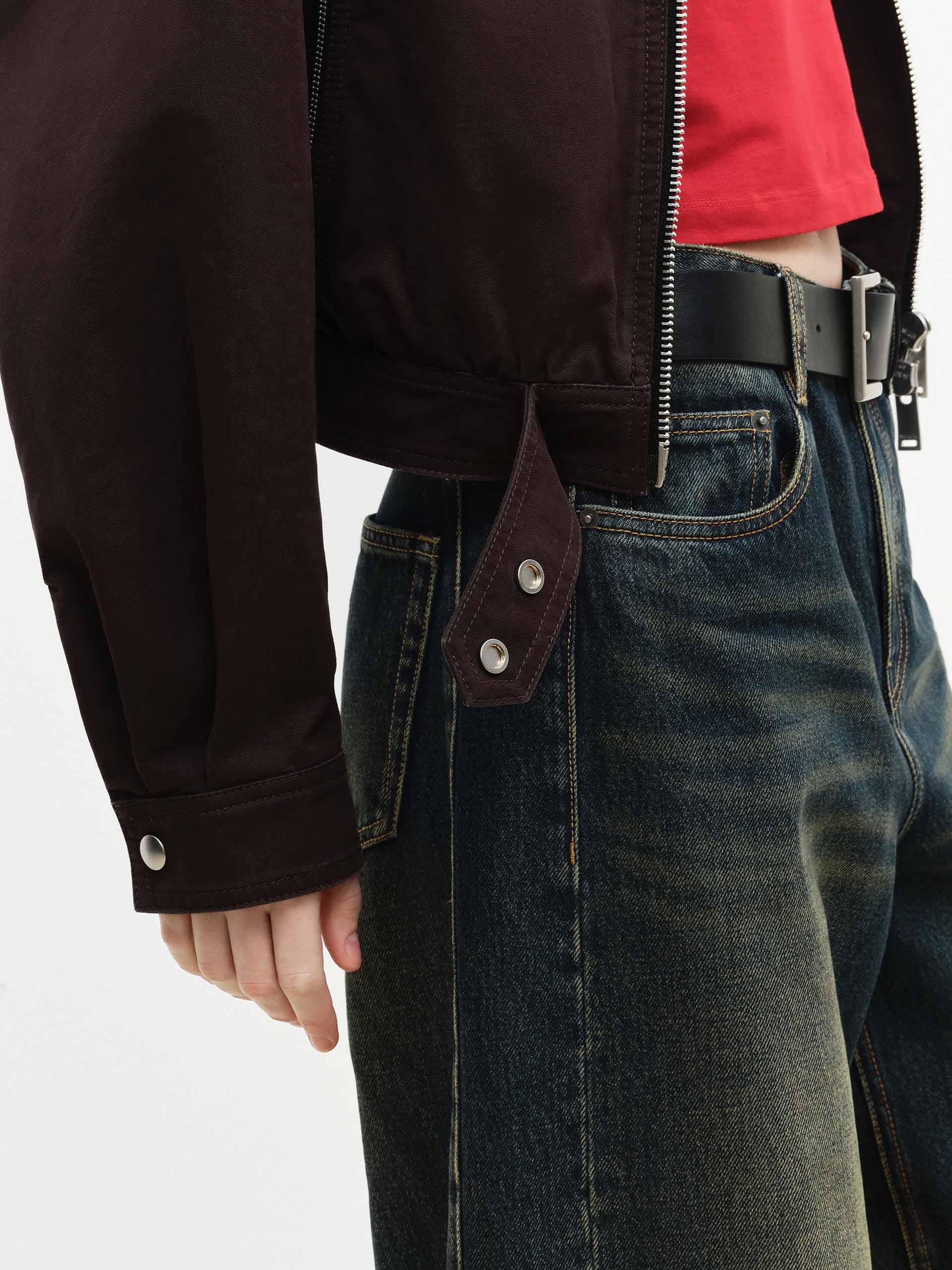 MO&Co. Women's Barrel Leg Jeans | 100% Cotton Whisker Denim