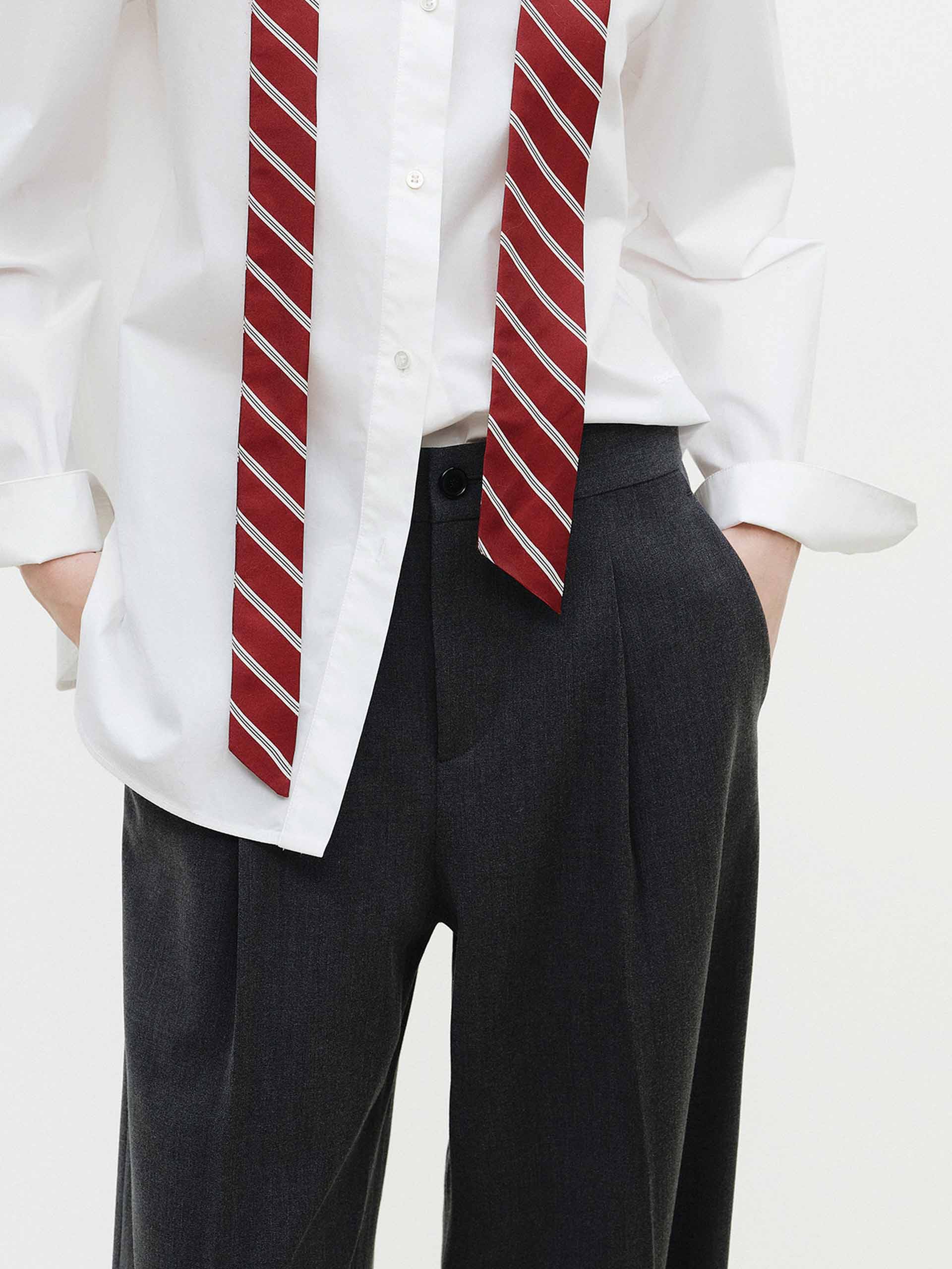 MO&Co. Women's Wool Blend Pleated Pants | High Waist