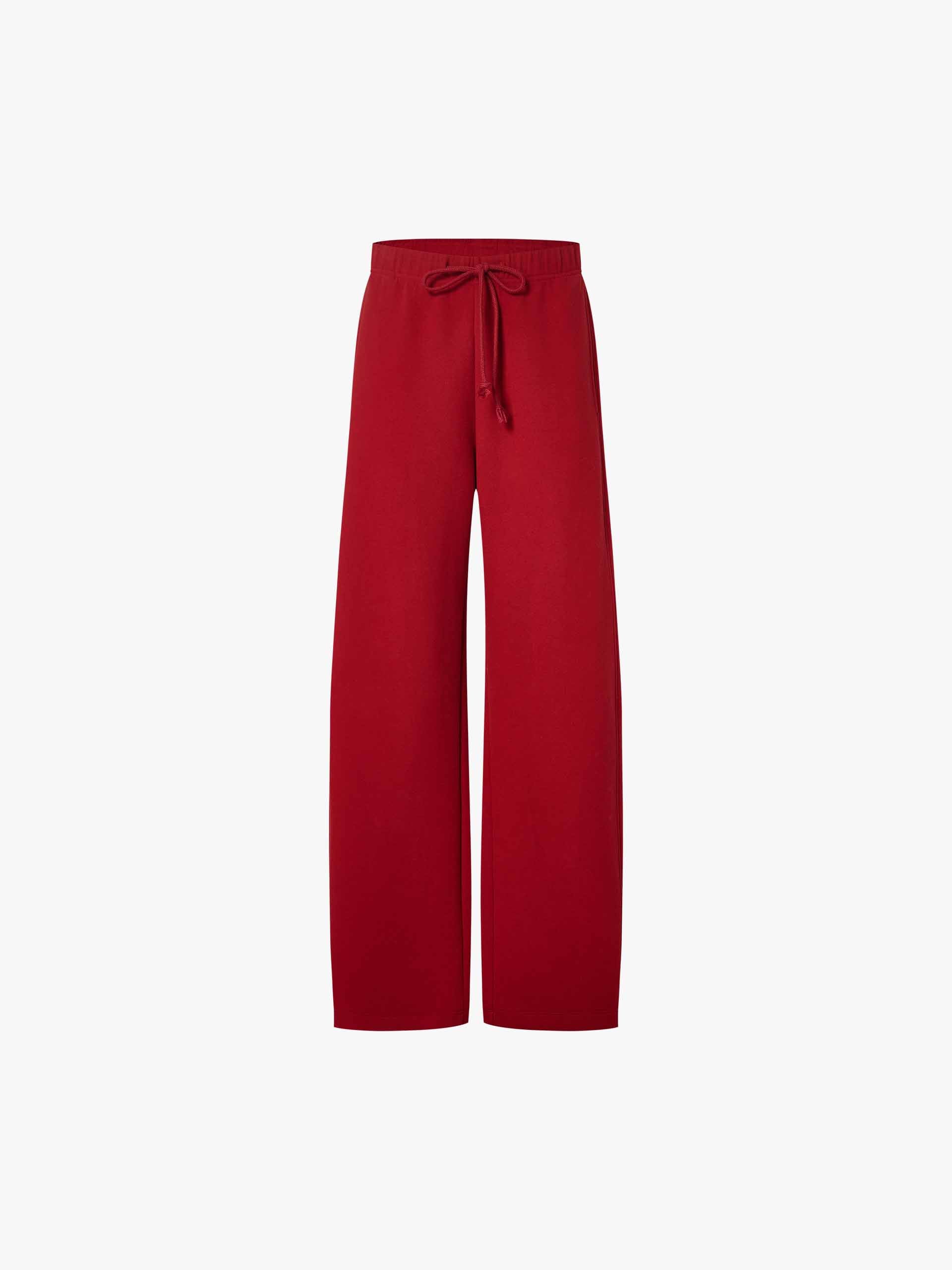 MO&Co. Drawstring Barrel Pants with Asymmetrical Seams in Red