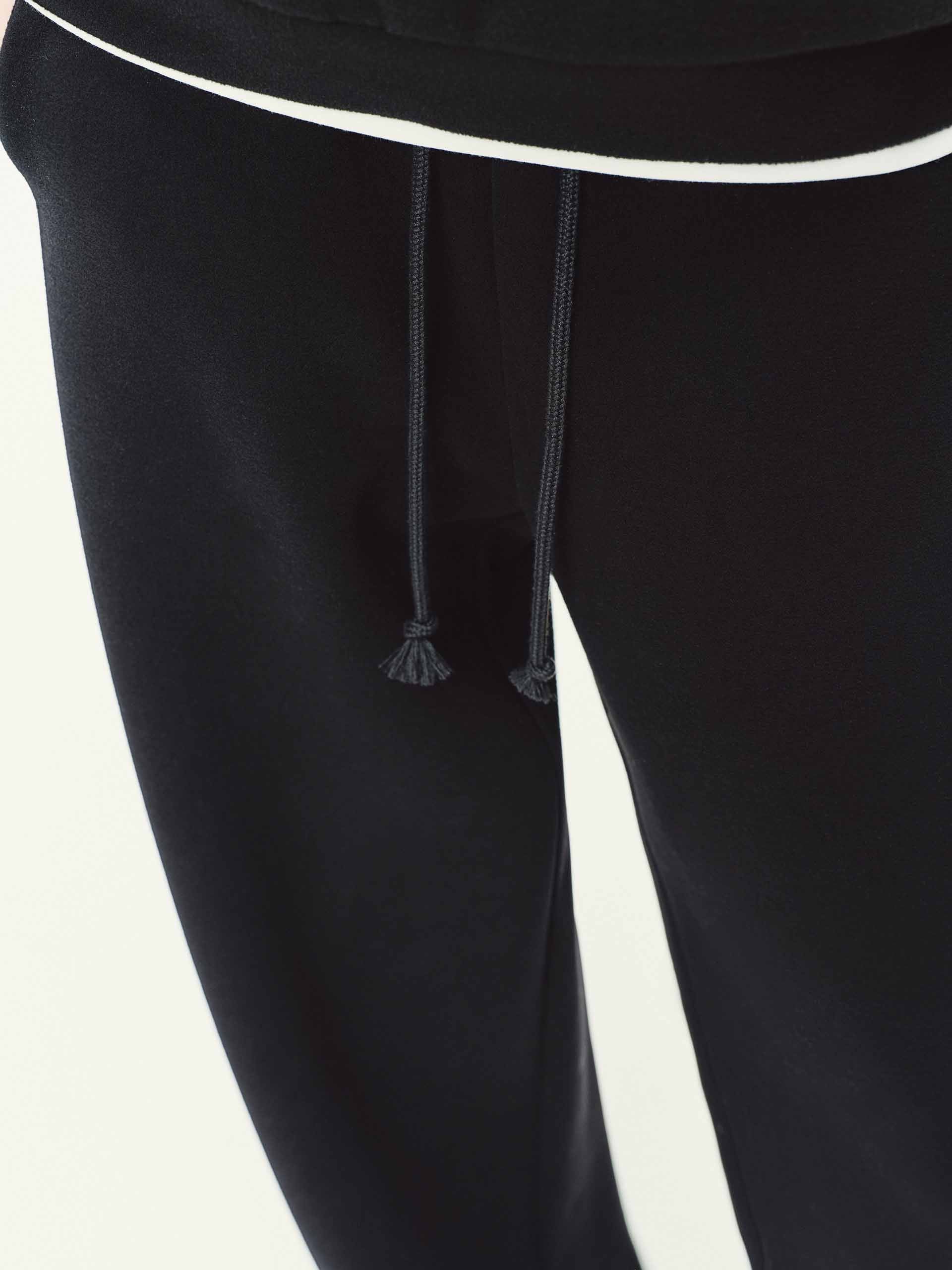 MO&Co. Drawstring Barrel Pants with Asymmetrical Seams in Black