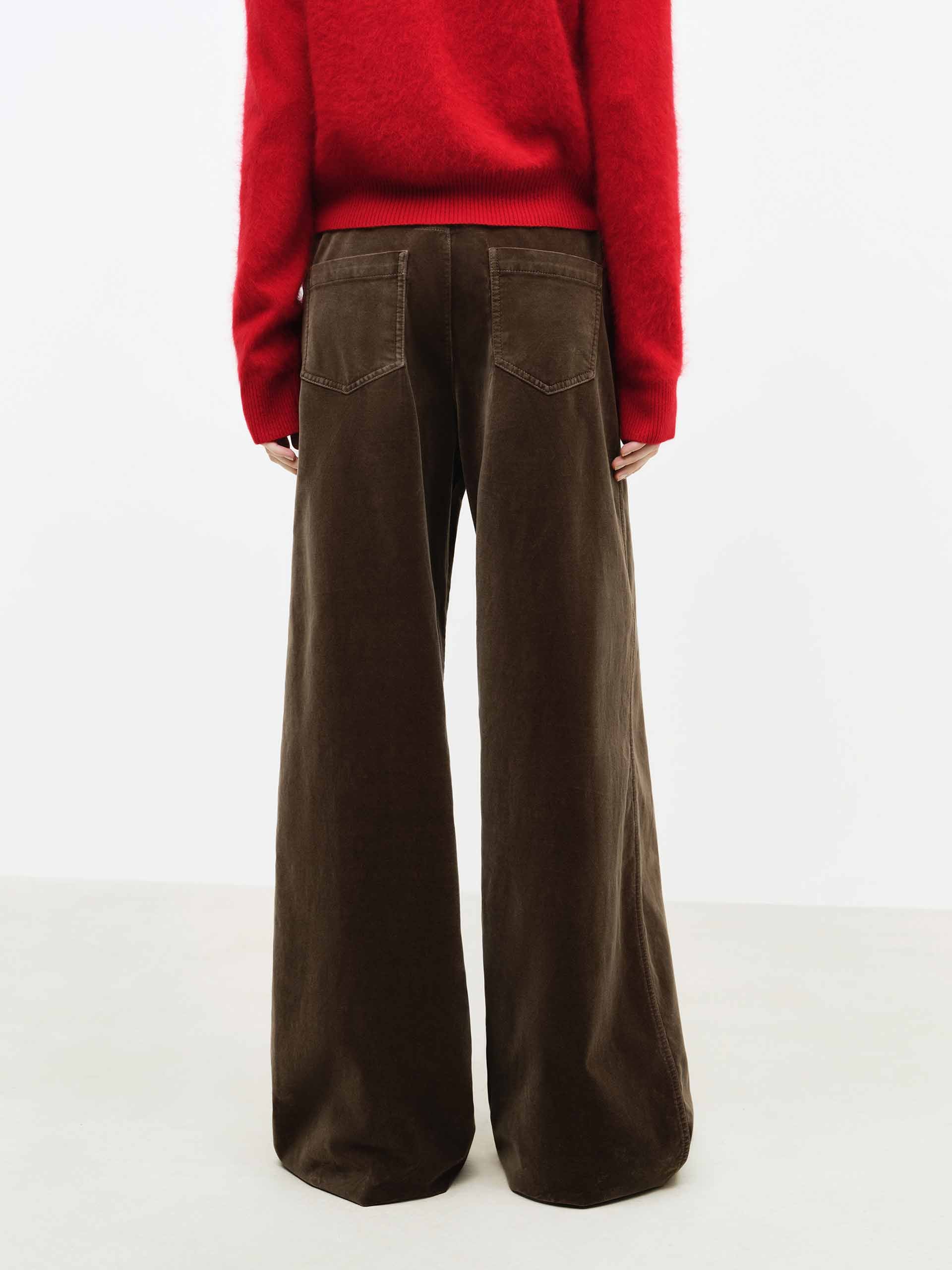 MO&Co. Women's Velvet Touch Brown Trousers | Relaxed Fit in Brown