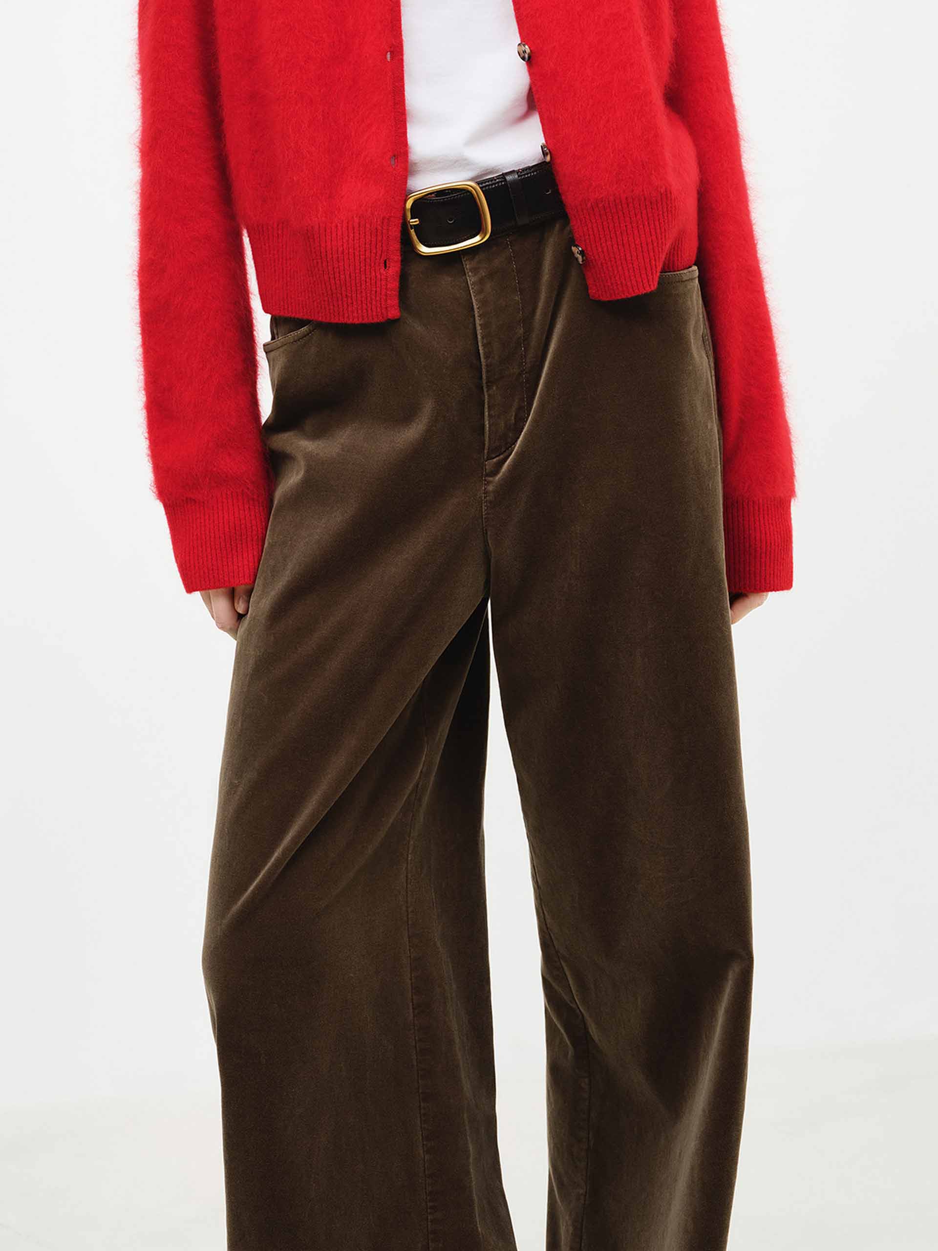 MO&Co. Women's Velvet Touch Brown Trousers | Relaxed Fit in Brown