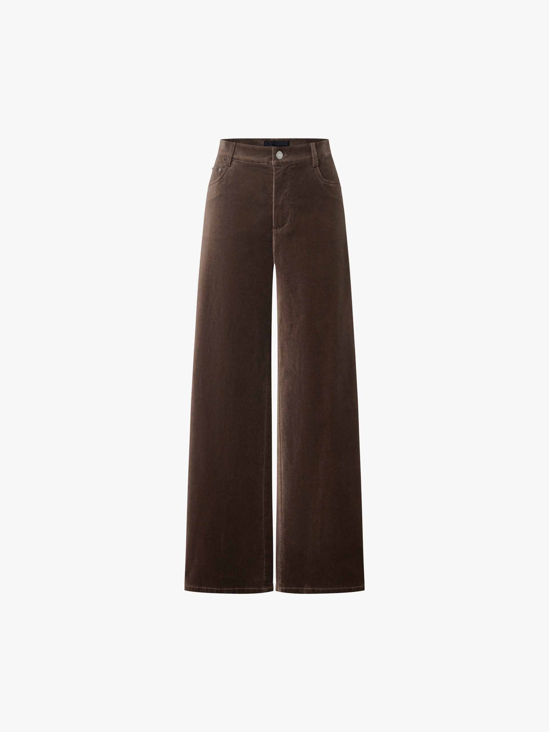 MO&Co. Women's Velvet Touch Brown Trousers | Relaxed Fit in Brown
