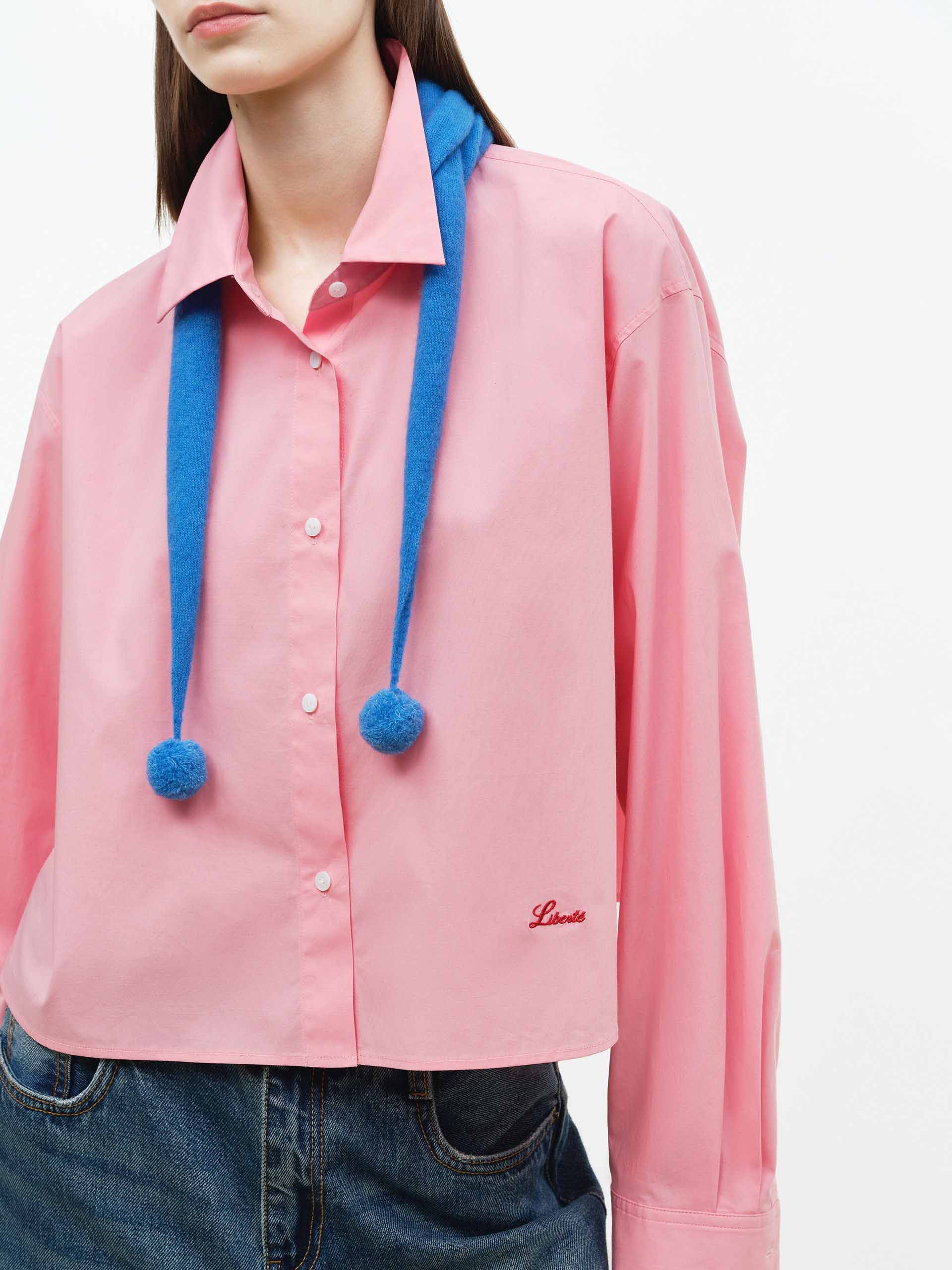MO&Co. Women's Cotton Blend Cropped Shirt | Tailored Fit in Pink