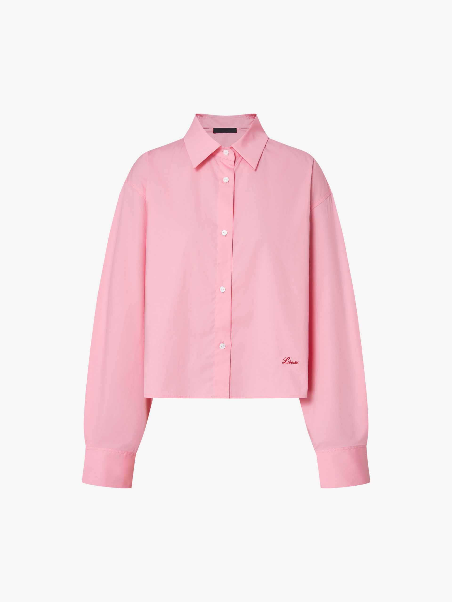 MO&Co. Women's Cotton Blend Cropped Shirt | Tailored Fit in Pink