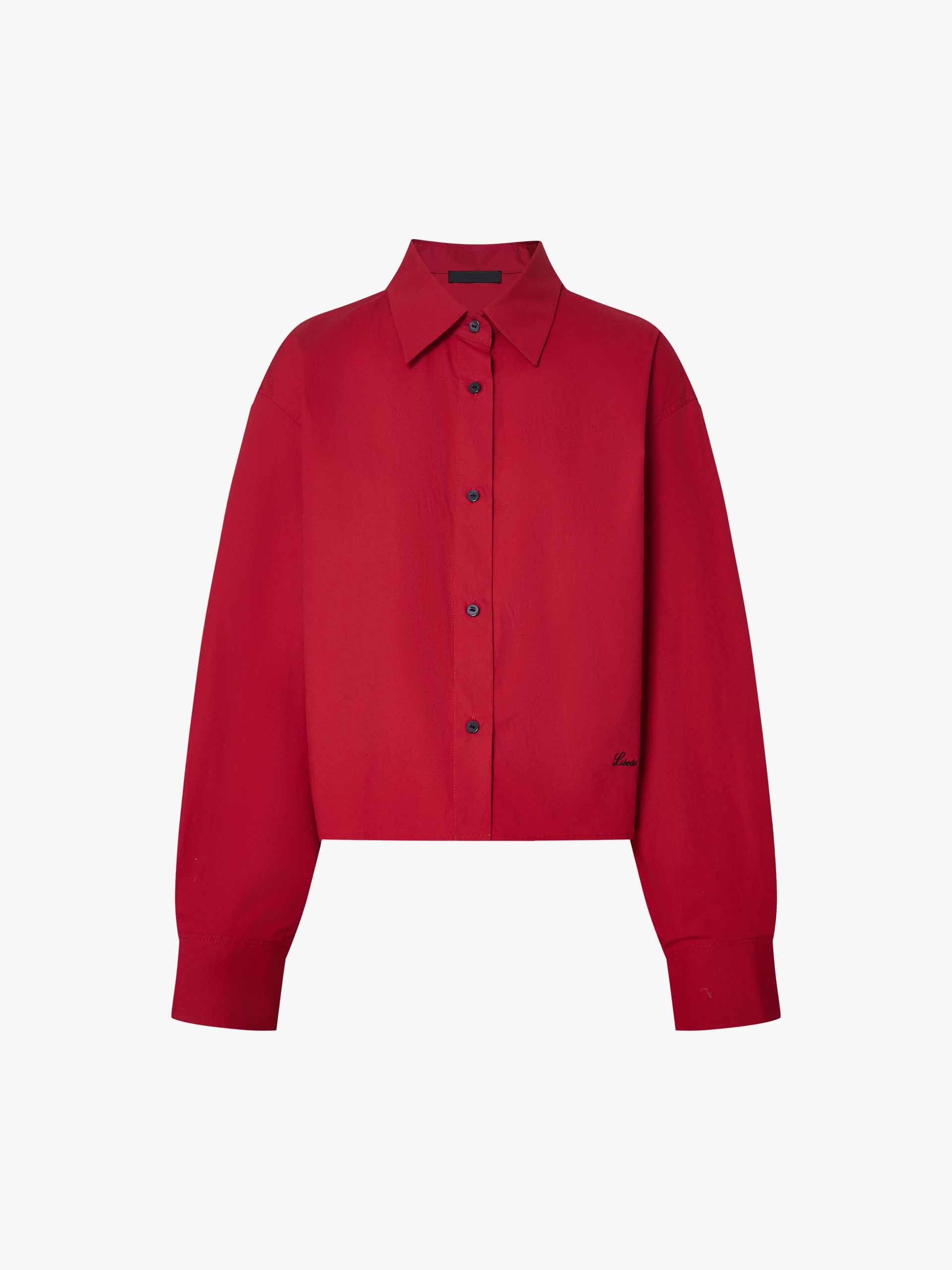 MO&Co. Women's Cotton Blend Cropped Shirt | Tailored Fit in Red