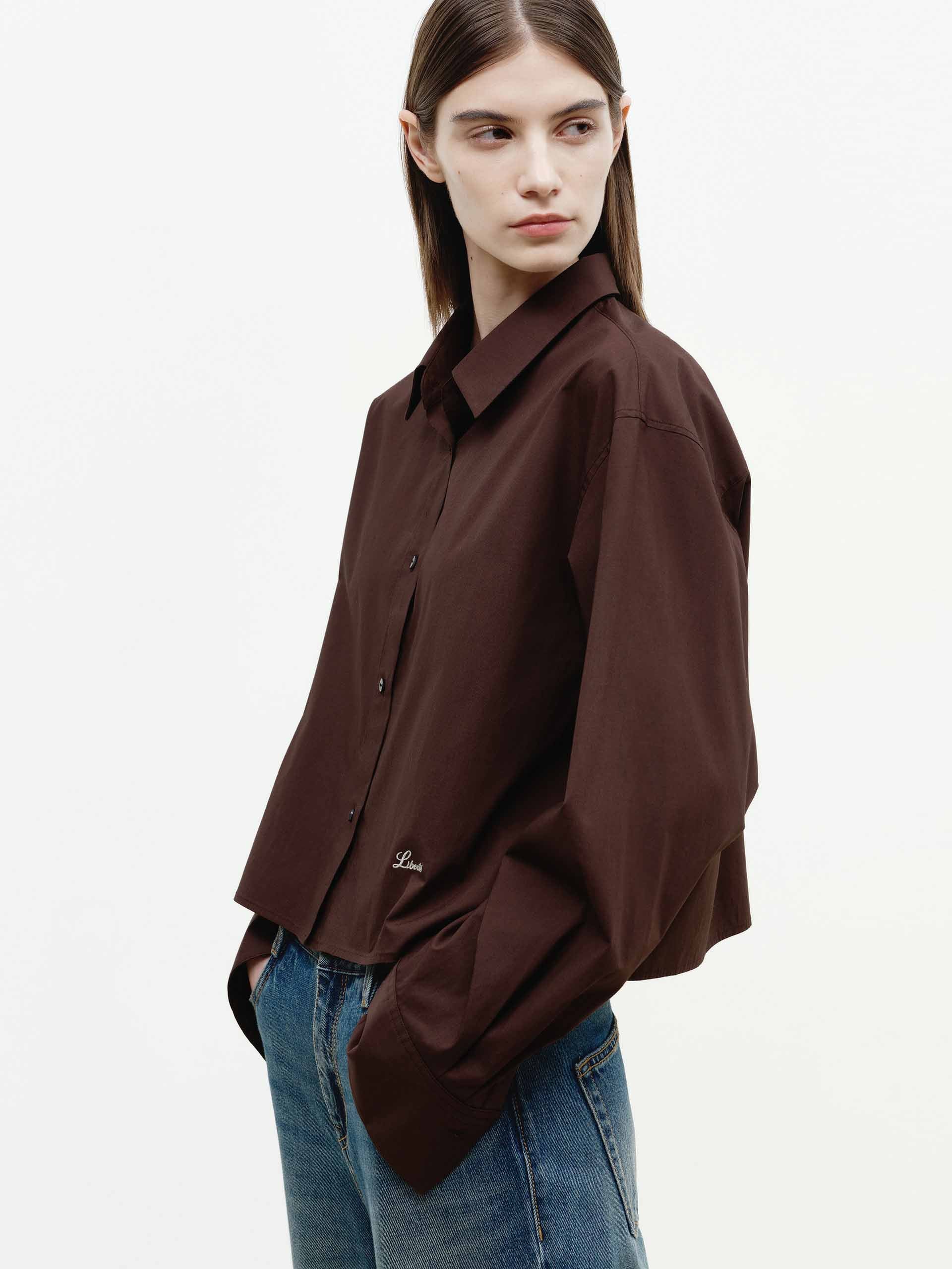 MO&Co. Women's Cotton Blend Cropped Shirt | Tailored Fit in Brown