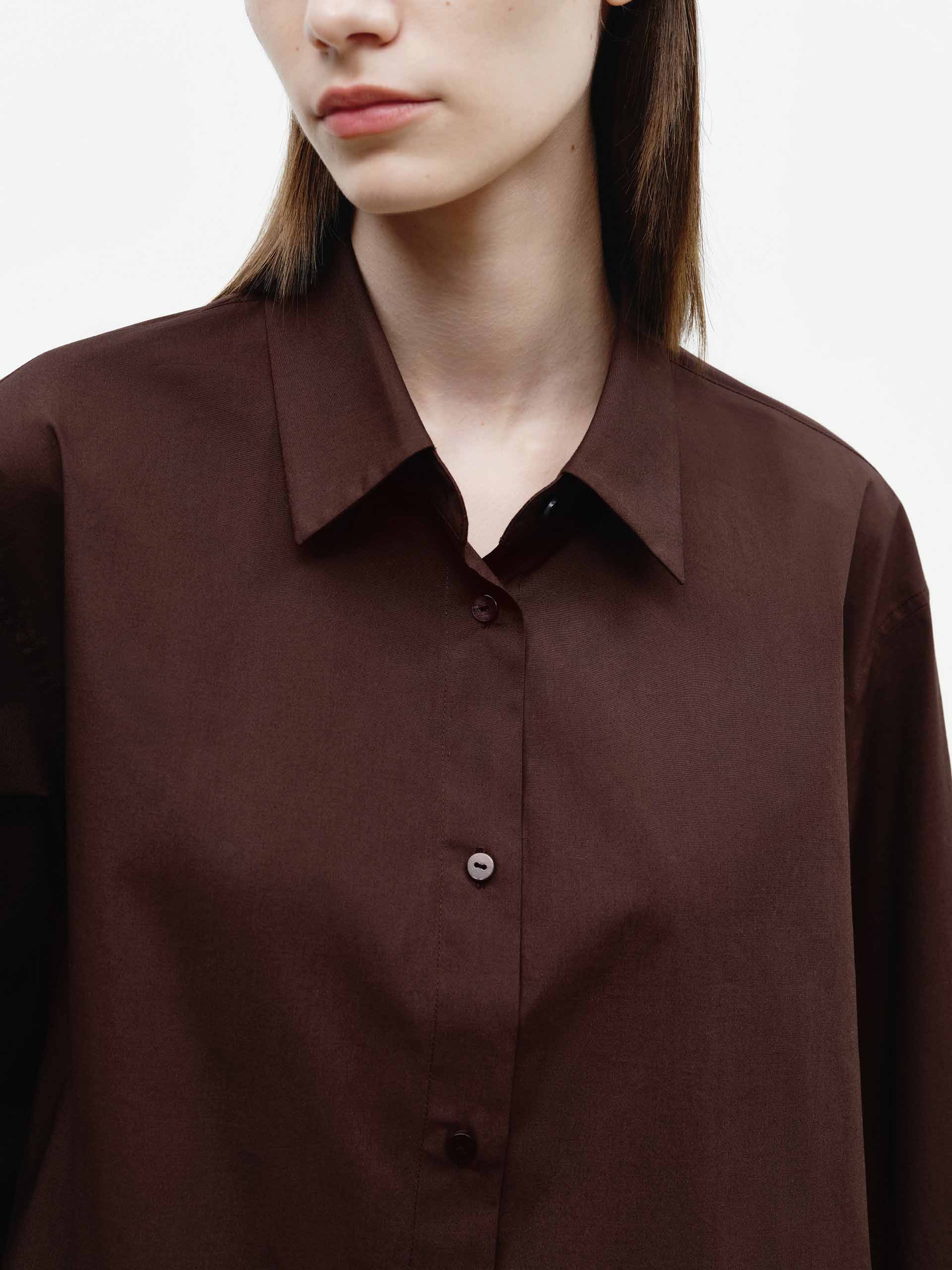 MO&Co. Women's Cotton Blend Cropped Shirt | Tailored Fit in Brown