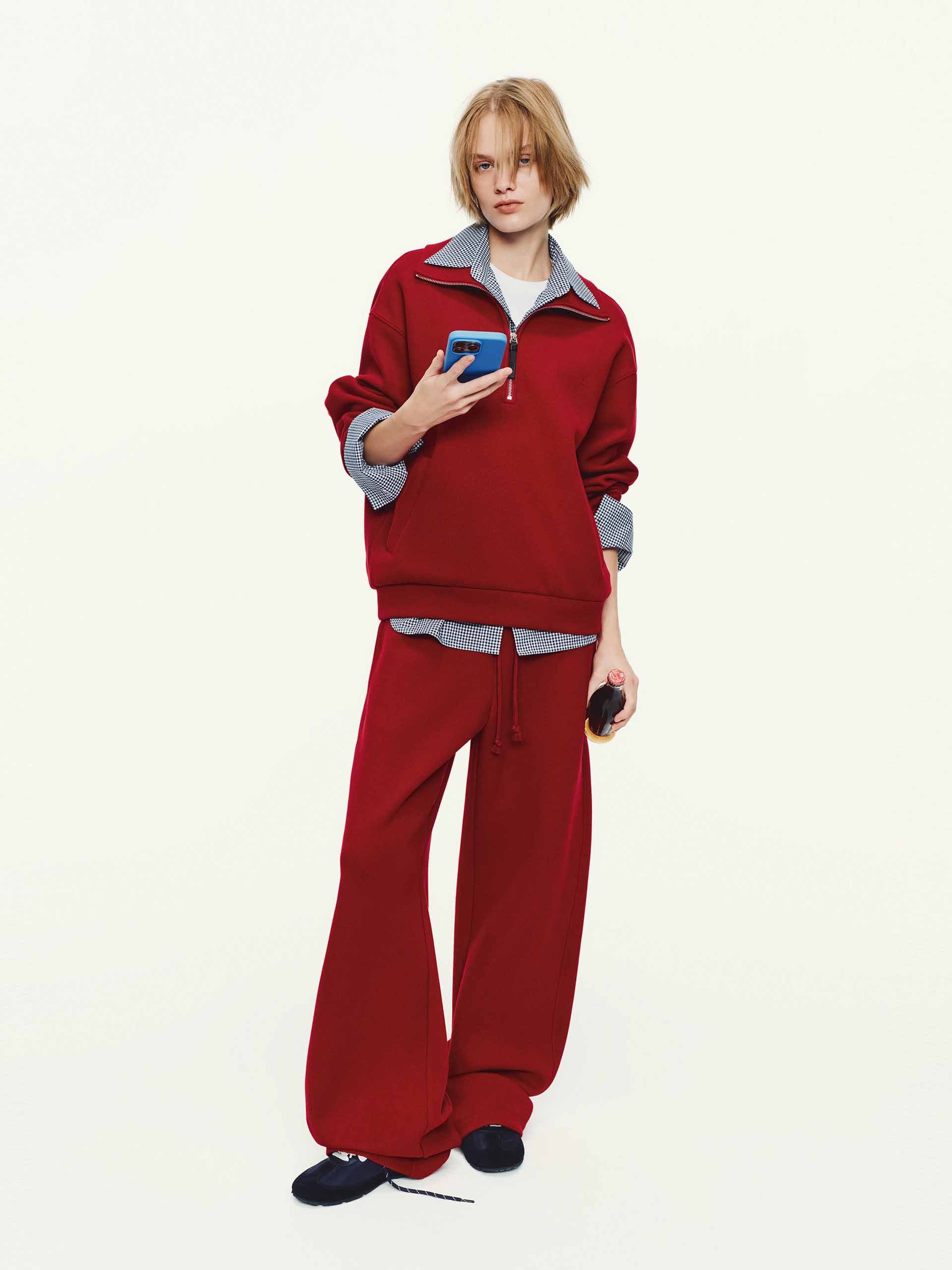 MO&Co. Women's Dropped Shoulder Hoodie – Side Pockets in Red