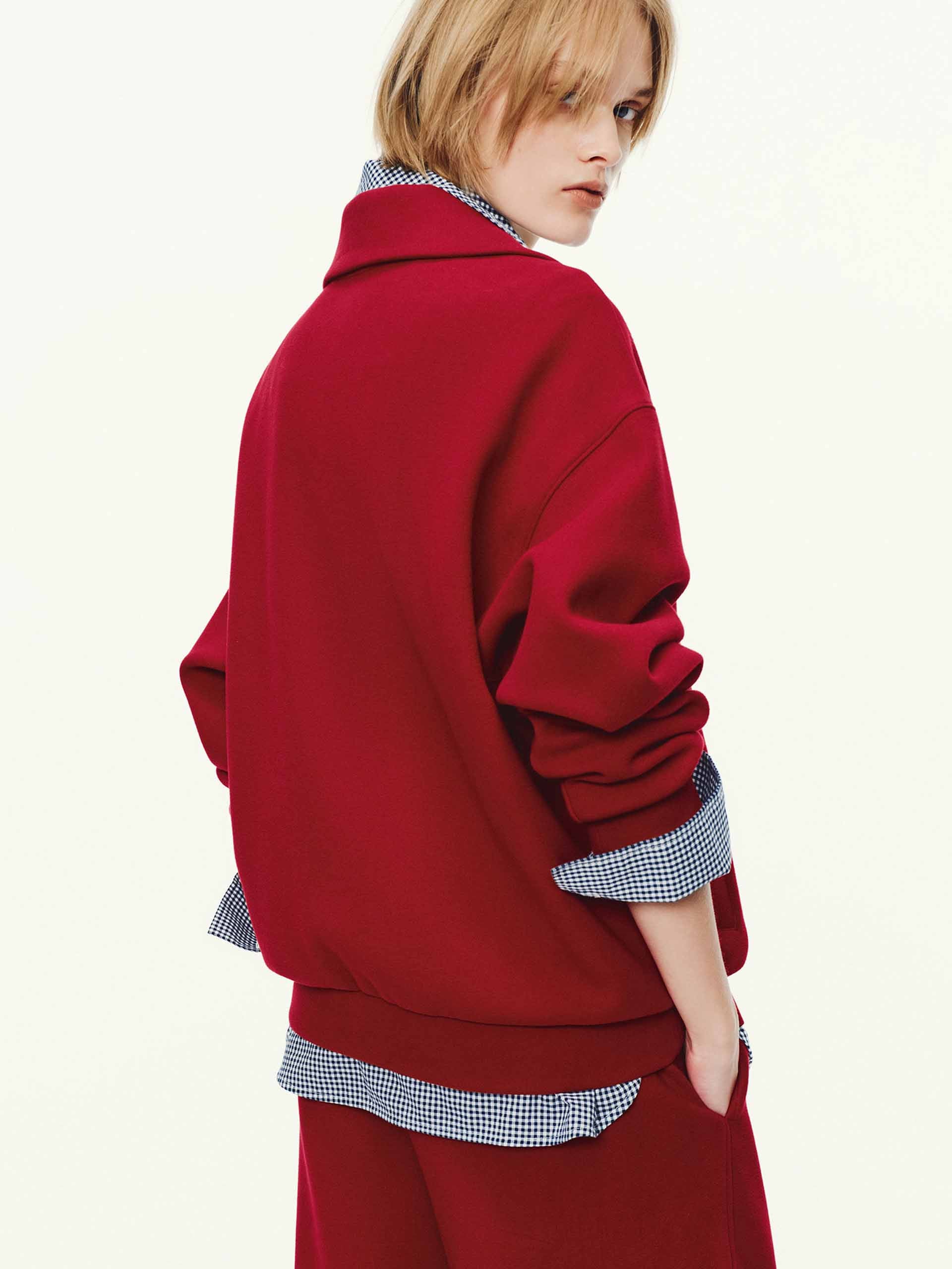 MO&Co. Women's Dropped Shoulder Hoodie – Side Pockets in Red