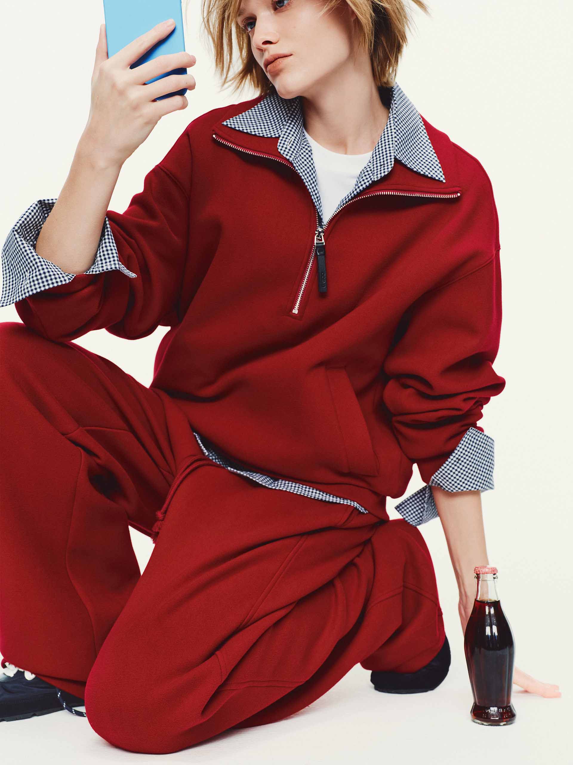 MO&Co. Women's Dropped Shoulder Hoodie – Side Pockets in Red