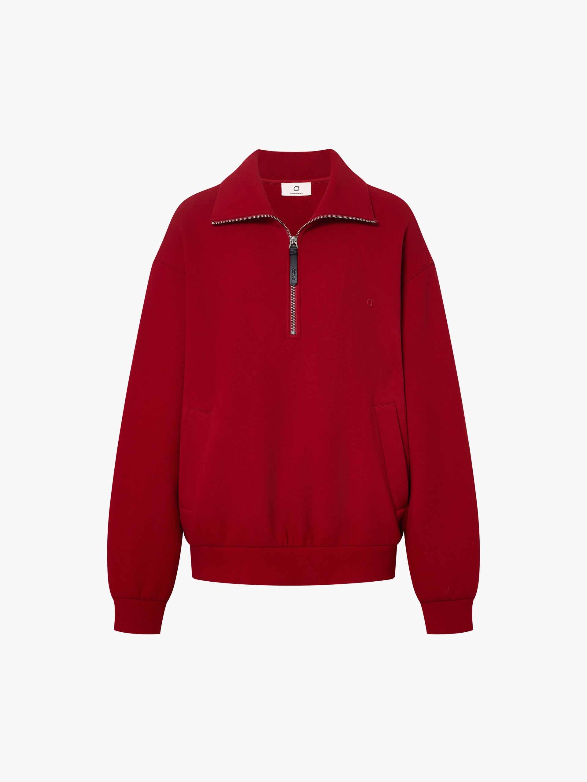 MO&Co. Women's Dropped Shoulder Hoodie – Side Pockets in Red