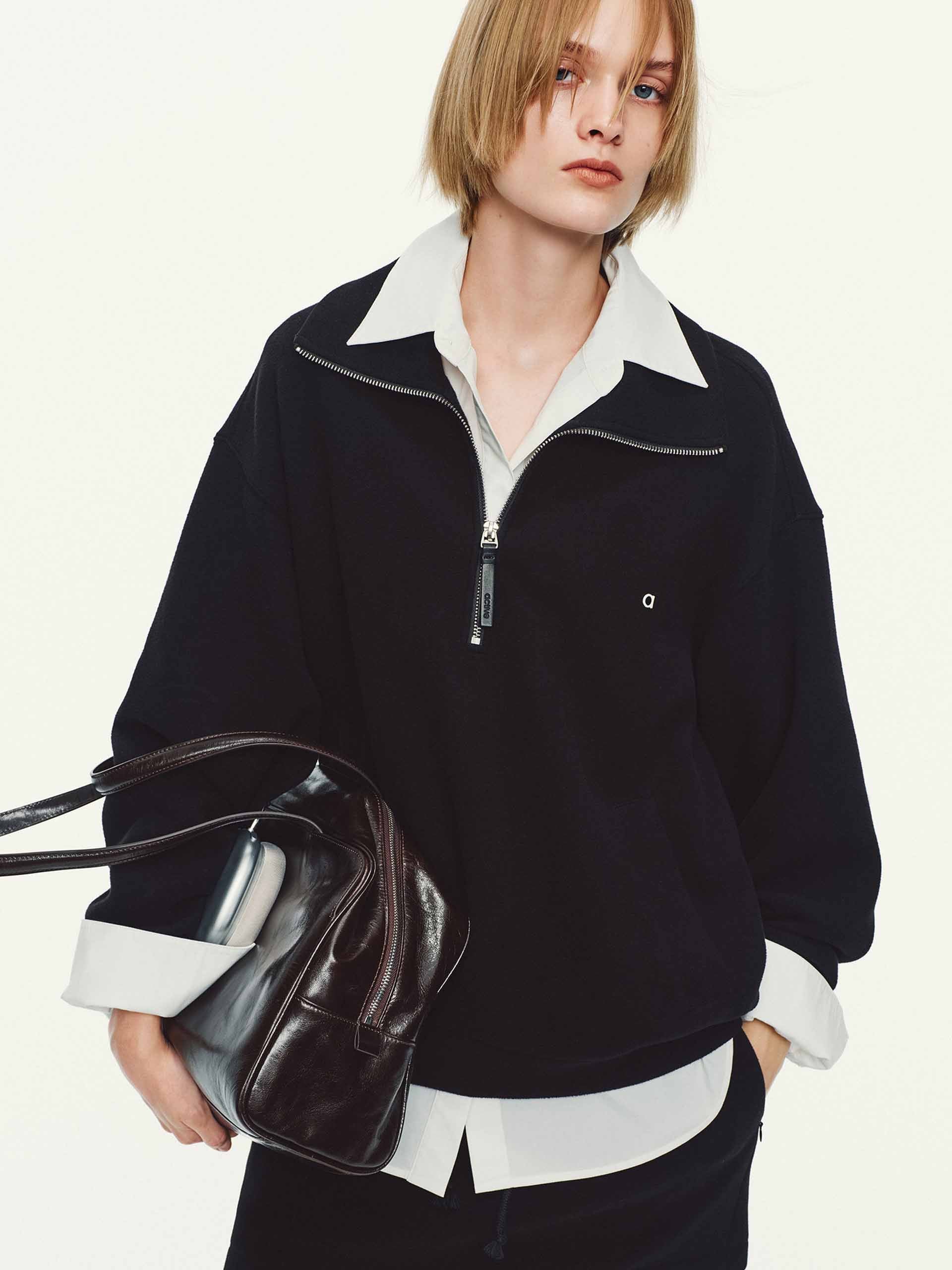 MO&Co. Women's Dropped Shoulder Hoodie – Side Pockets in Black