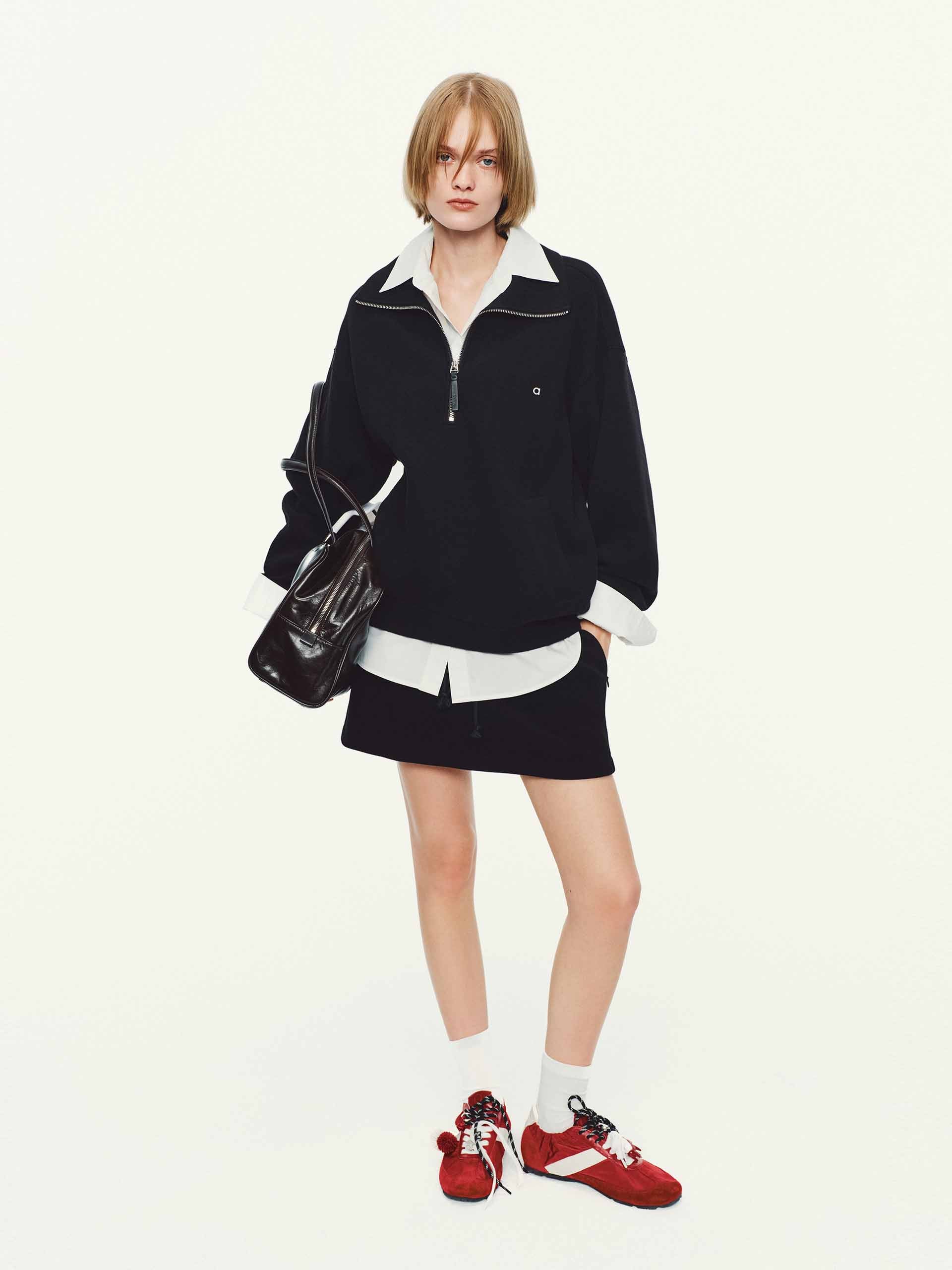 MO&Co. Women's Dropped Shoulder Hoodie – Side Pockets in Black