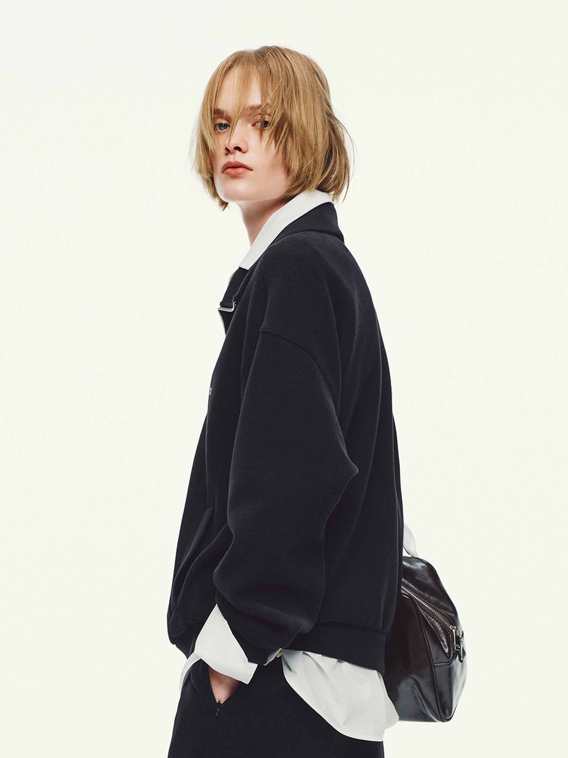 MO&Co. Women's Dropped Shoulder Hoodie – Side Pockets in Black