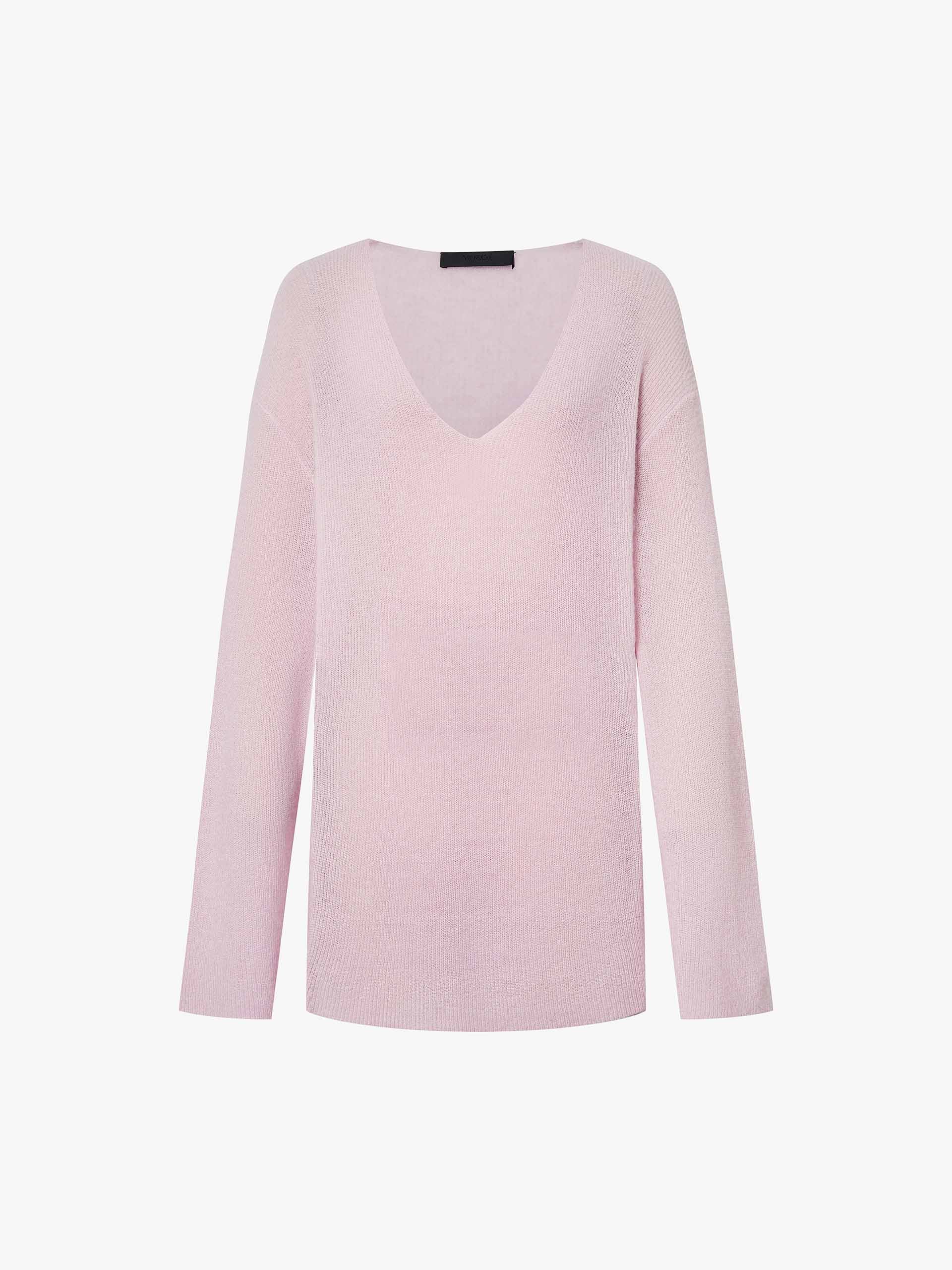 MO&Co. Women's Soft V-Neck Drop Shoulder Knit Sweater in Pink
