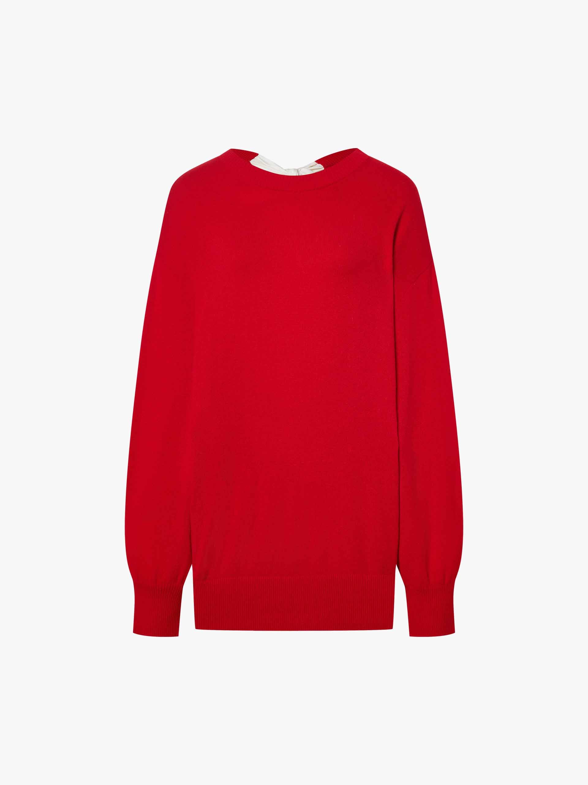 MO&Co. Backless Wool Cashmere Knit Sweater with Bow & Ribbed Trim in Red