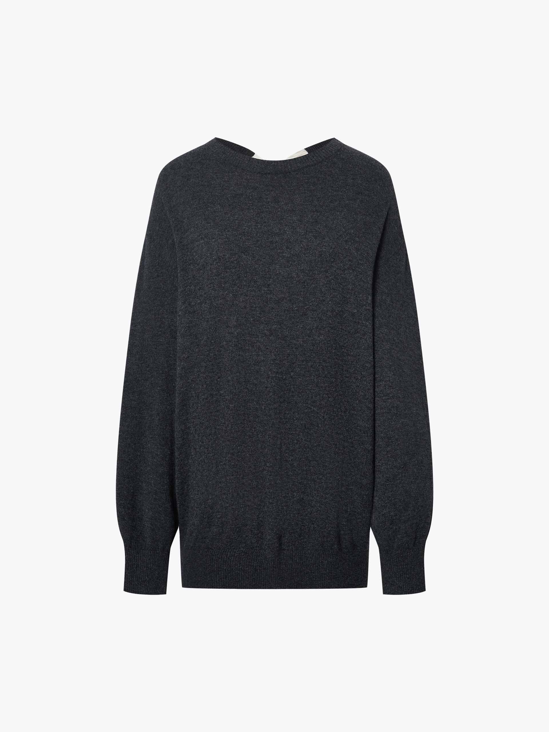 MO&Co. Backless Wool Cashmere Knit Sweater with Bow & Ribbed Trim in Grey