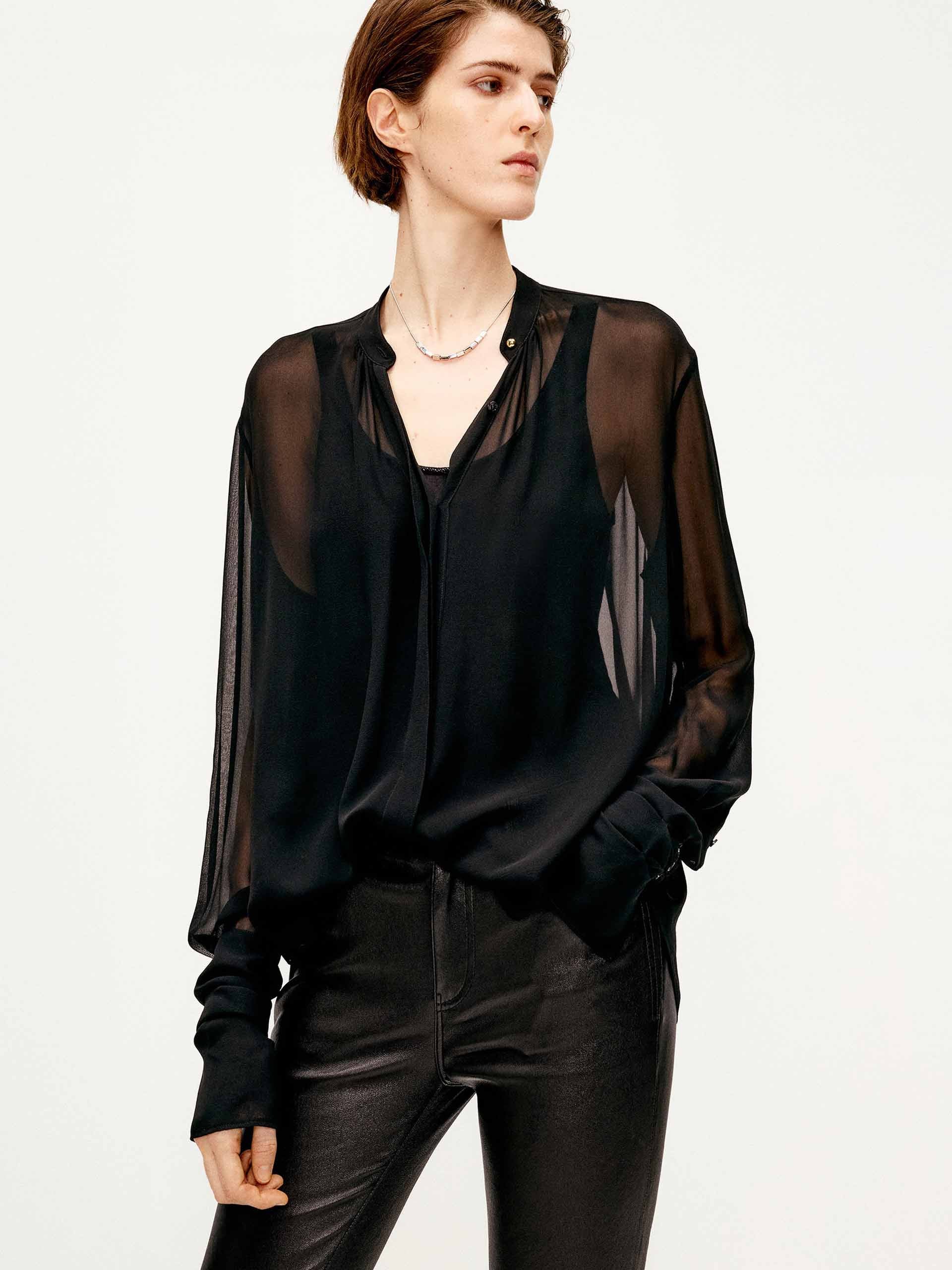 MO&Co. Women's Semi-transparent Silk Blouse