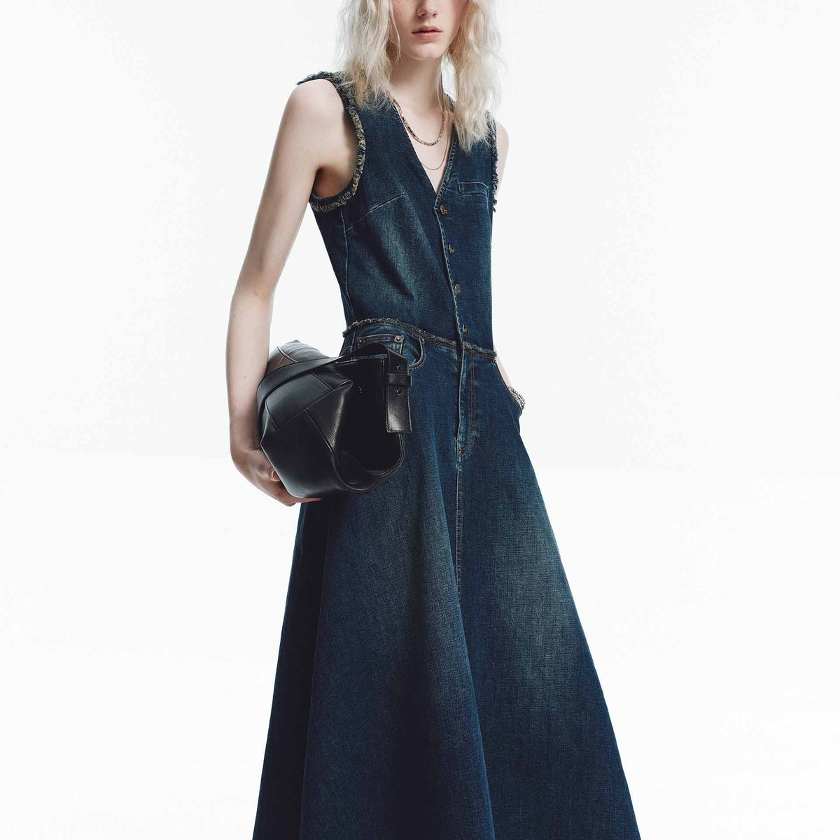 MO&Co. Women's V-neck Denim Midi Dress