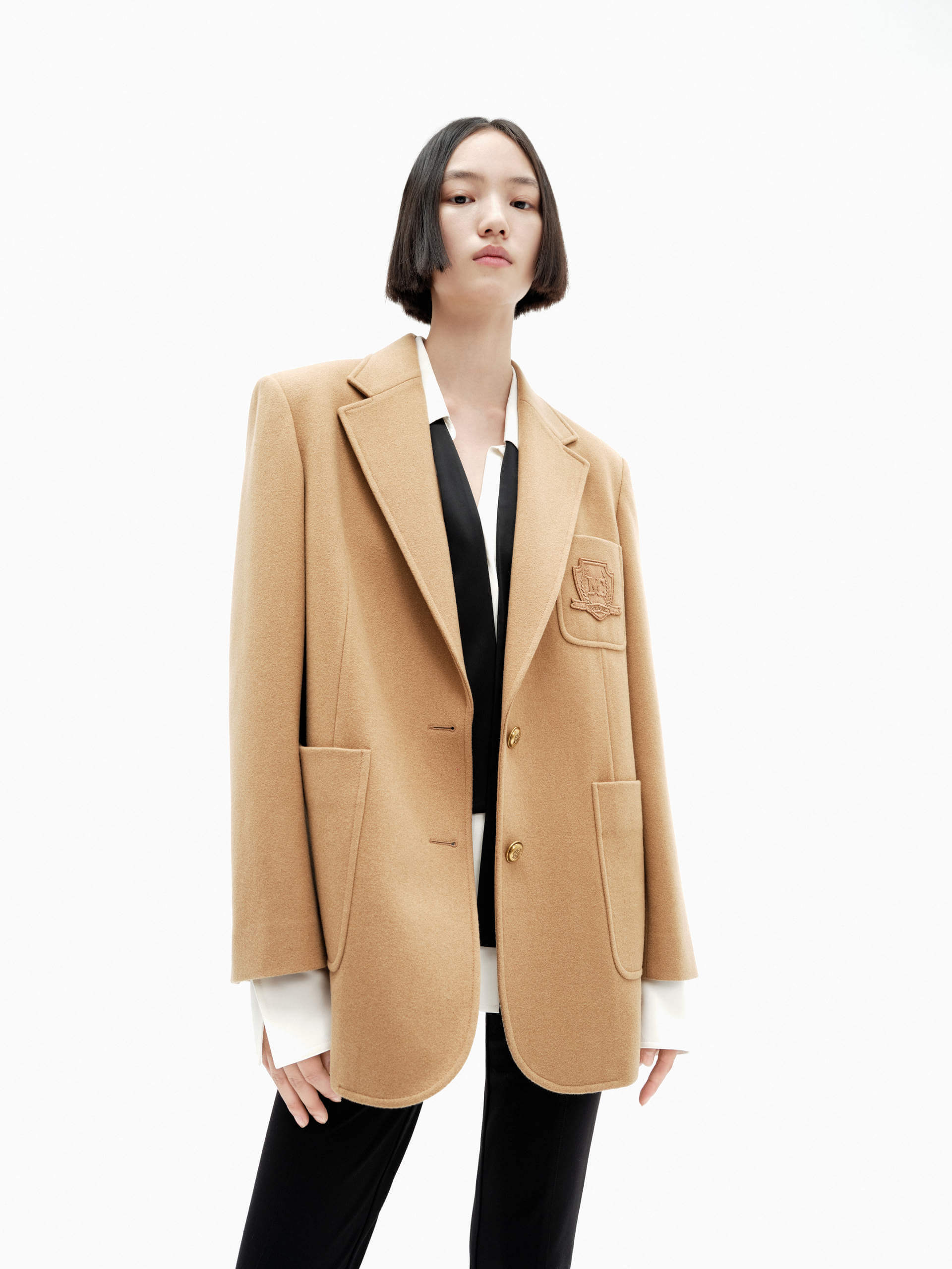 MO&Co. Women's Wool Tailored Blazer Coat in Camel