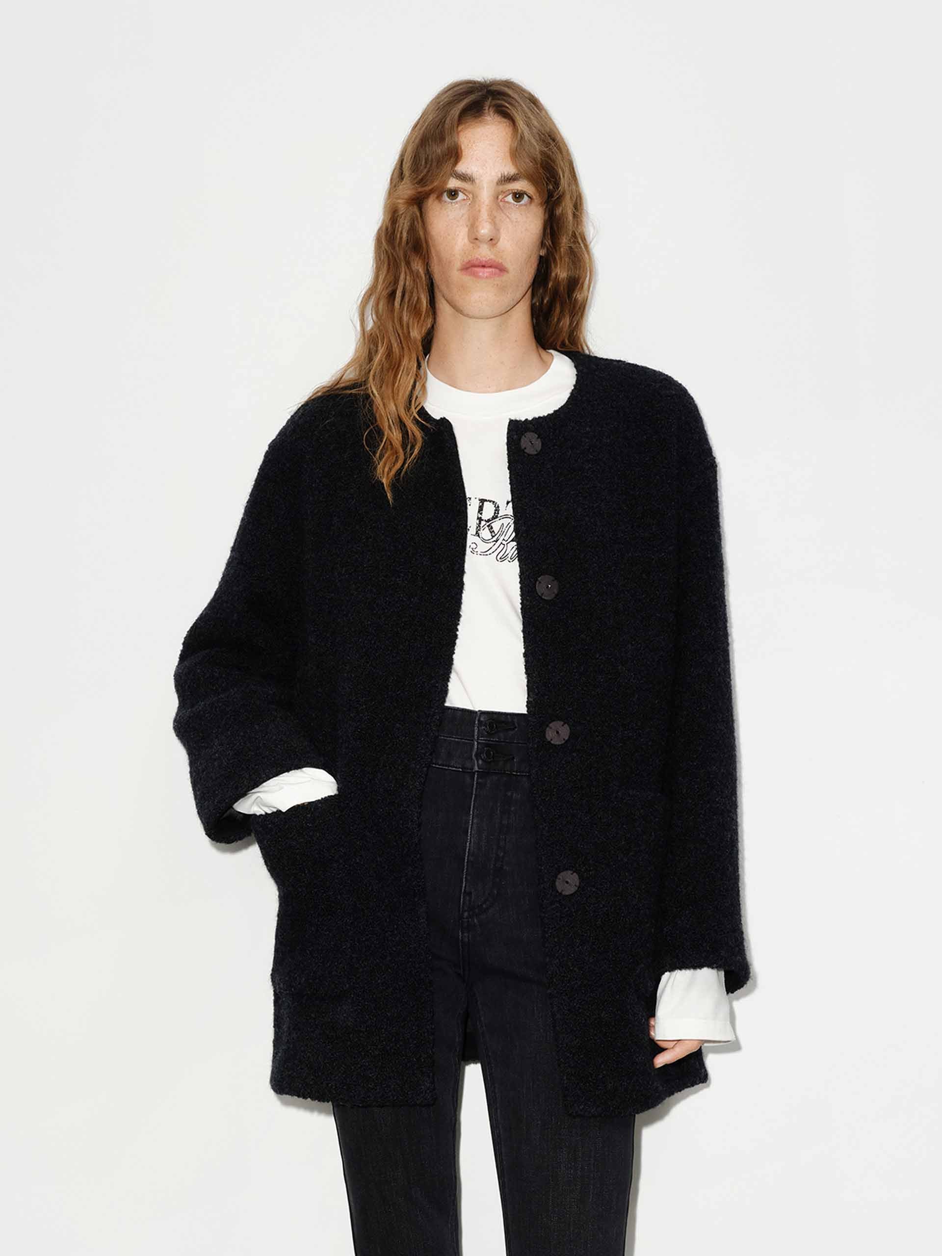 MO&Co. Women's Button Closure Midi Coat with Scarf in Grey