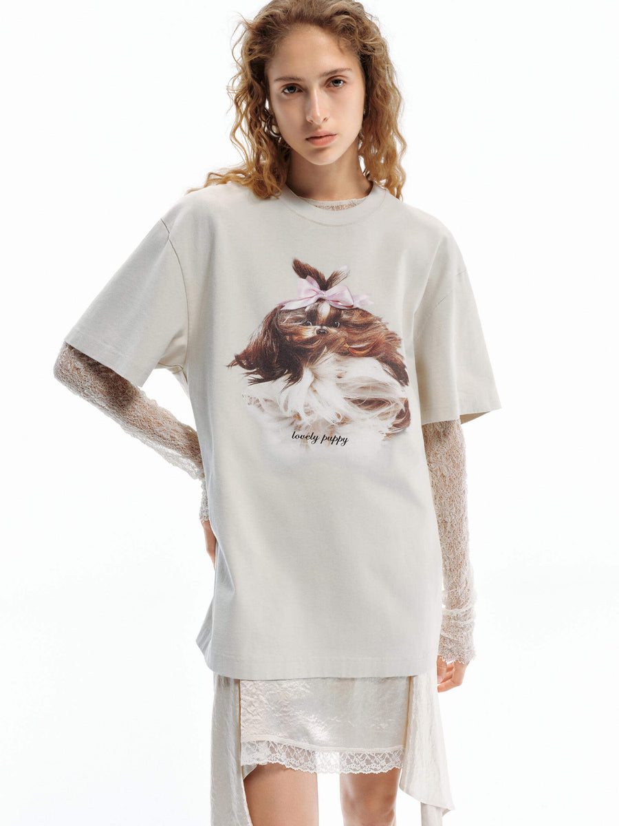 MO&Co. Women's Printed Cotton Jersey Tshirt