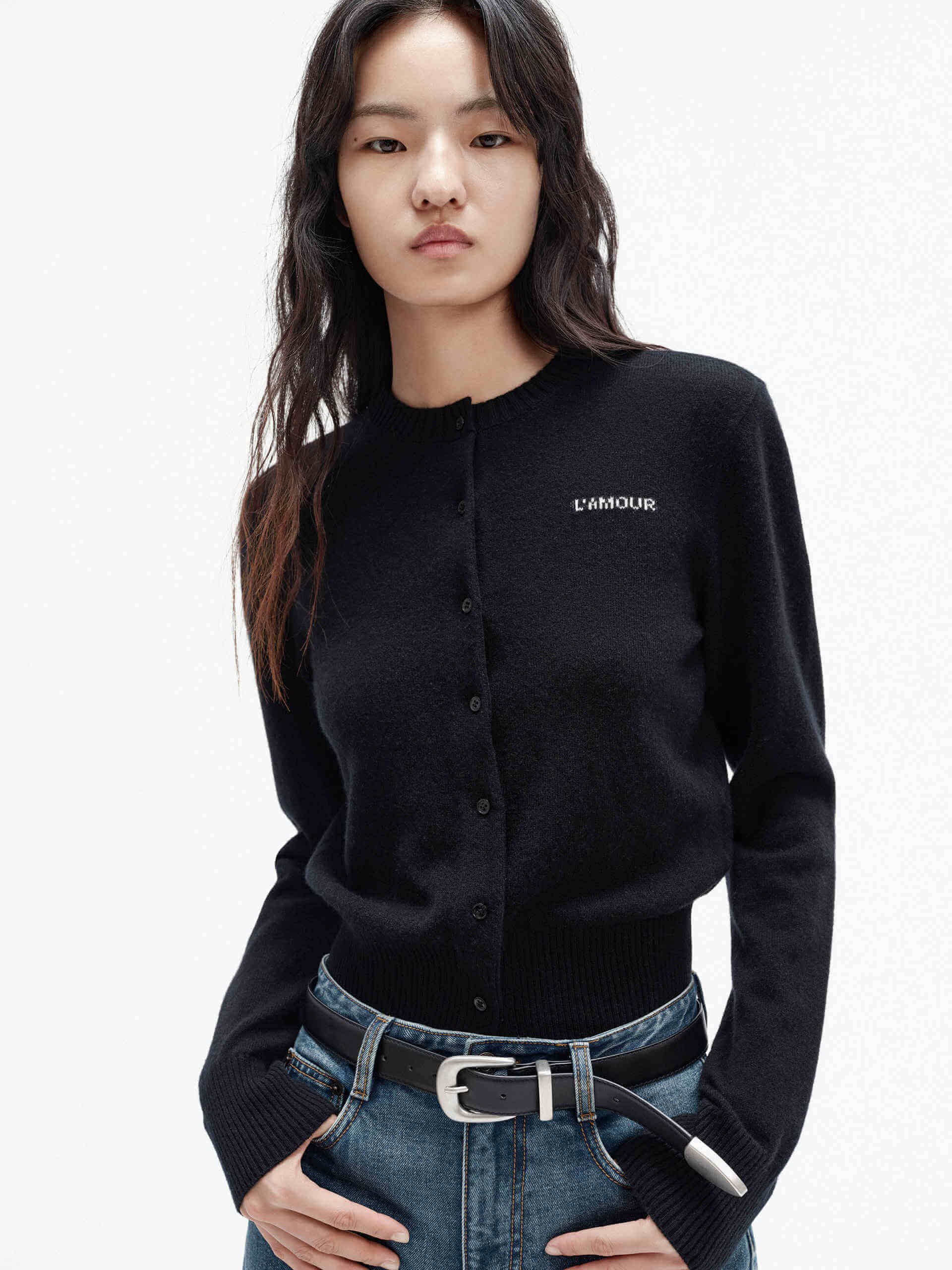 MO&Co. Women's Black Lightweight Solid 100% Pure Cashmere Knit Cardigan