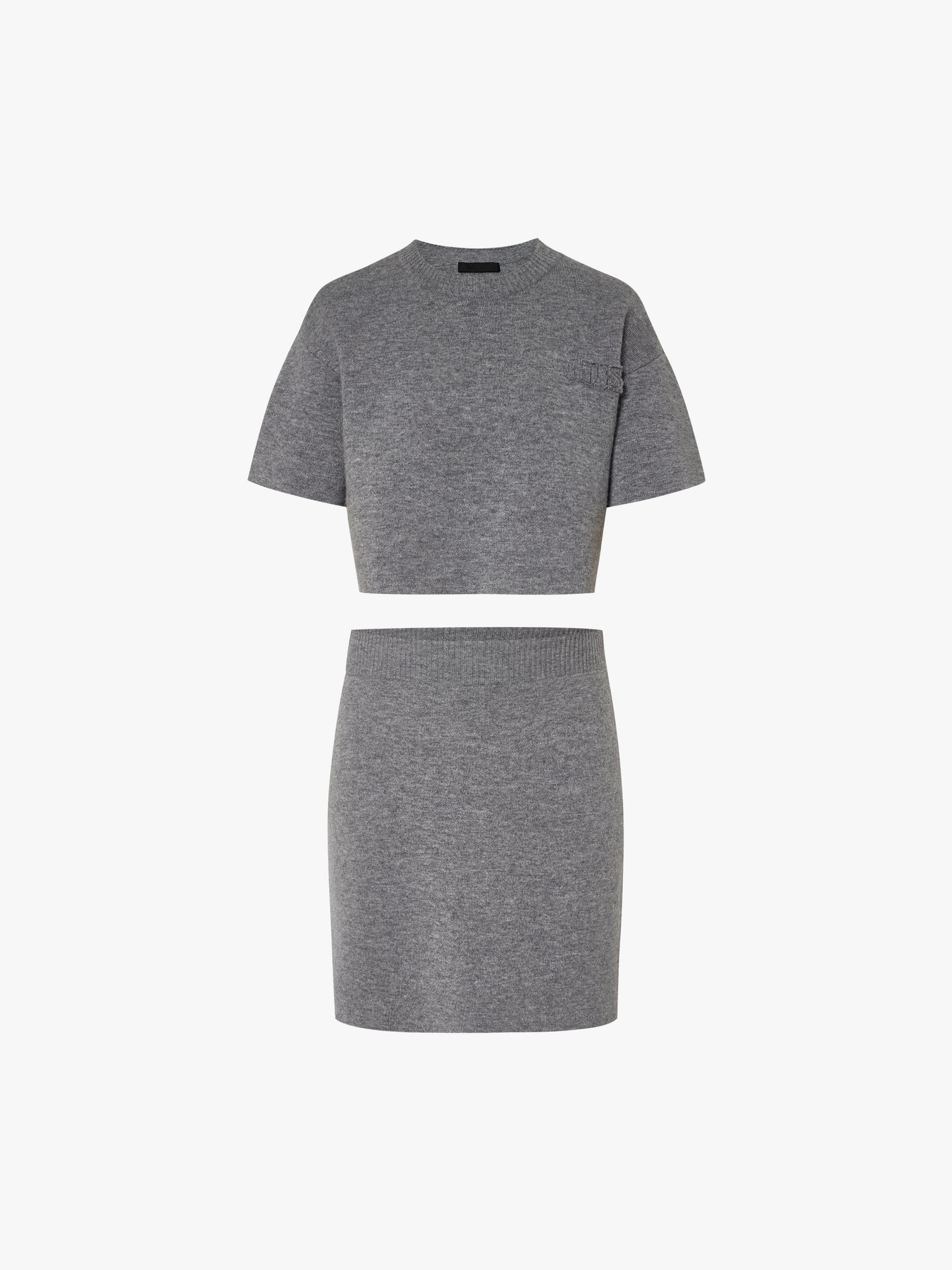 MO&Co. Women's Wool Blend Mini Skirt with Short Sleeves Top Set in Grey
