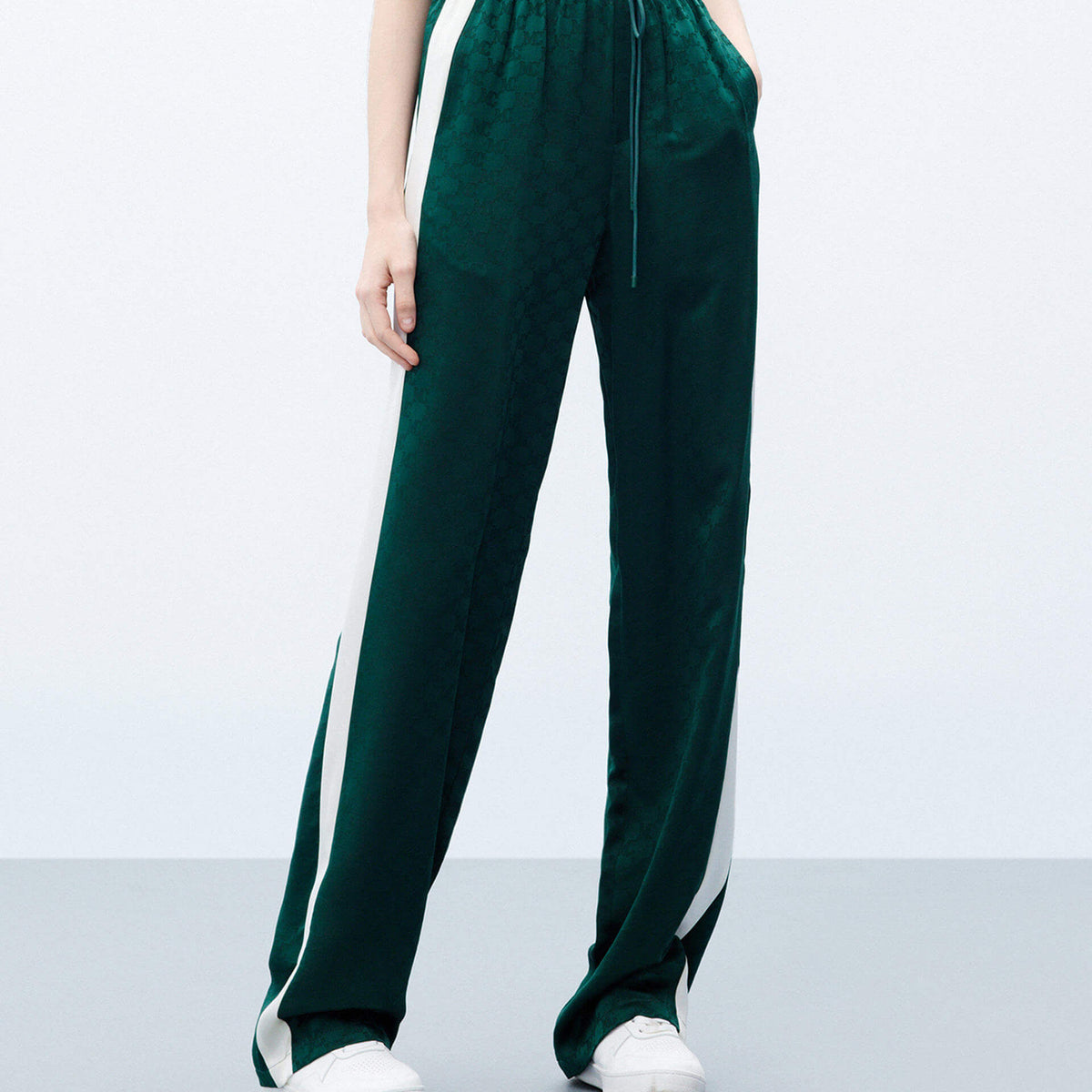 Cropped Silk Jogging Bottoms Women's Silk Blend Contrast Elastic