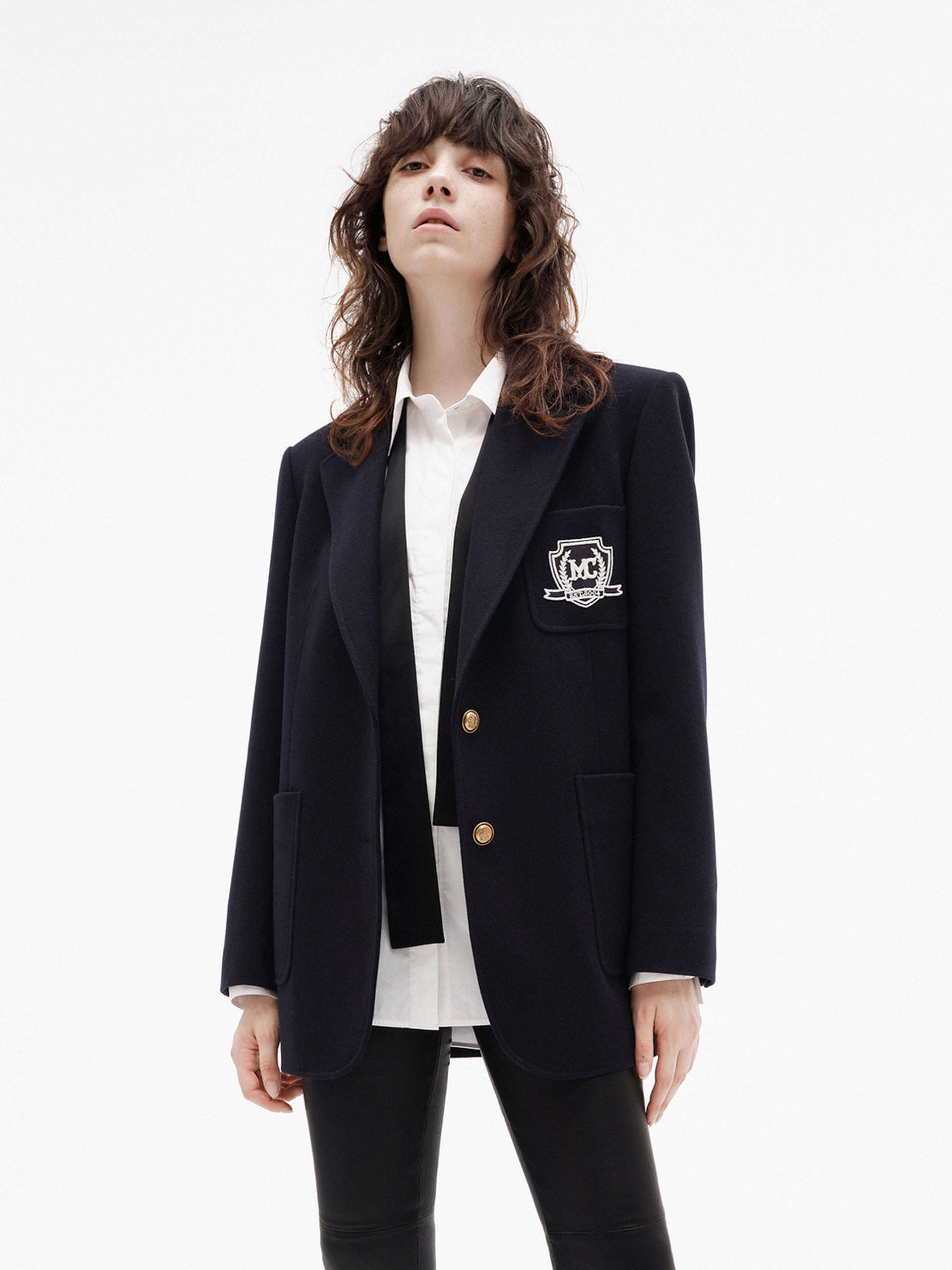 MO&Co. Women's Wool Tailored Blazer Coat in Navy