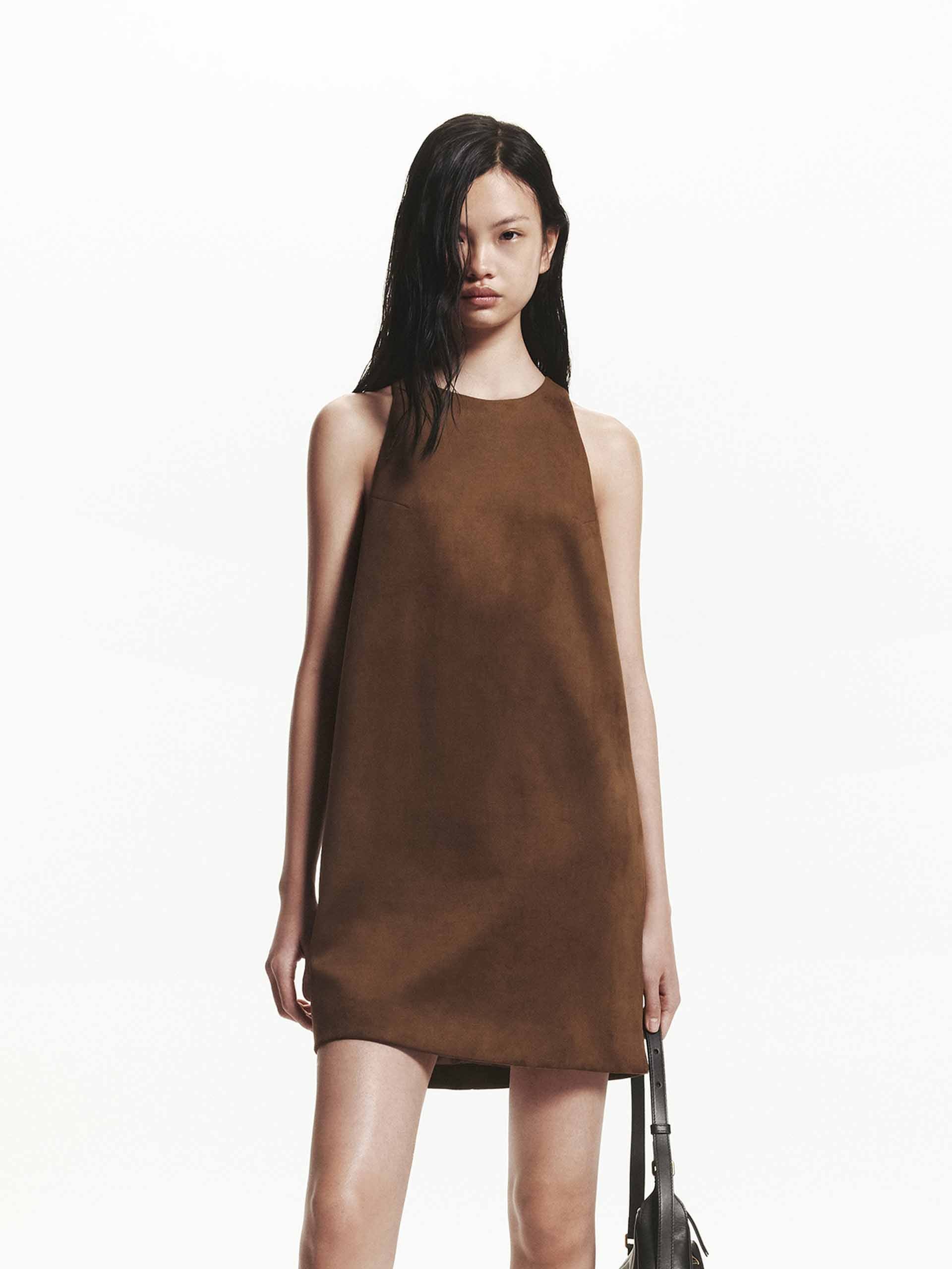 MO&Co. Women's Sleeveless Faux Suede Mini Dress in Brown