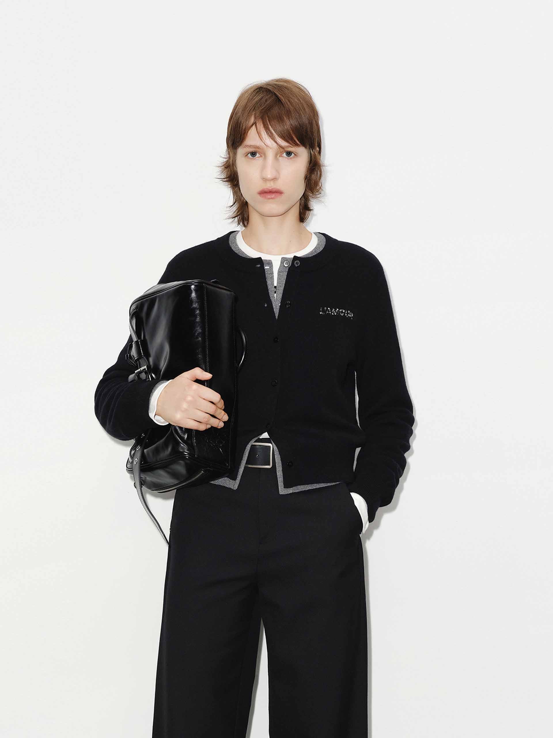 MO&Co. Women's Wool and Cashmere Blend Sequin Detail Regular Cardigan in Black