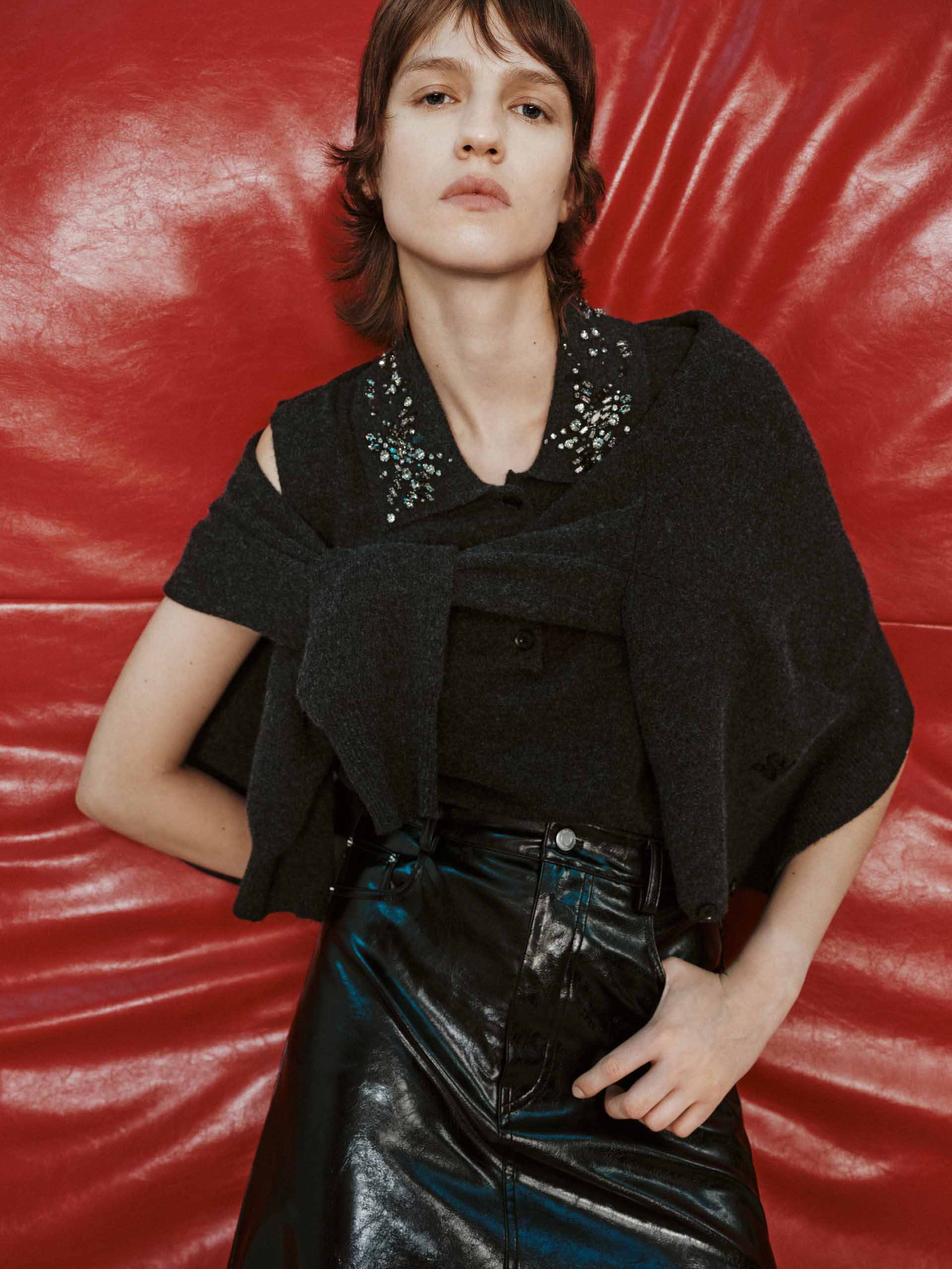 MO&Co. Women's Wool Cashmere Cardigan with Sleeveless Crystal Knit Top