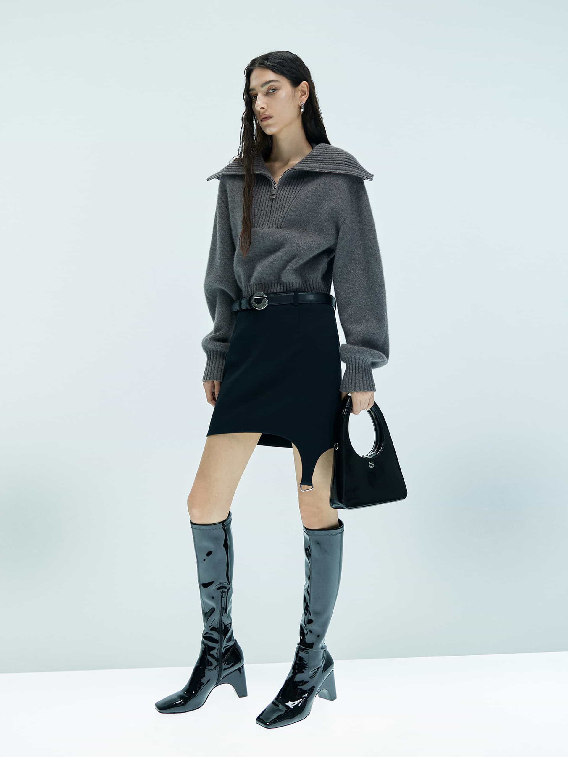 MO&Co. X Coperni Collection | Asymmetric Black Mini Skirt with Belt