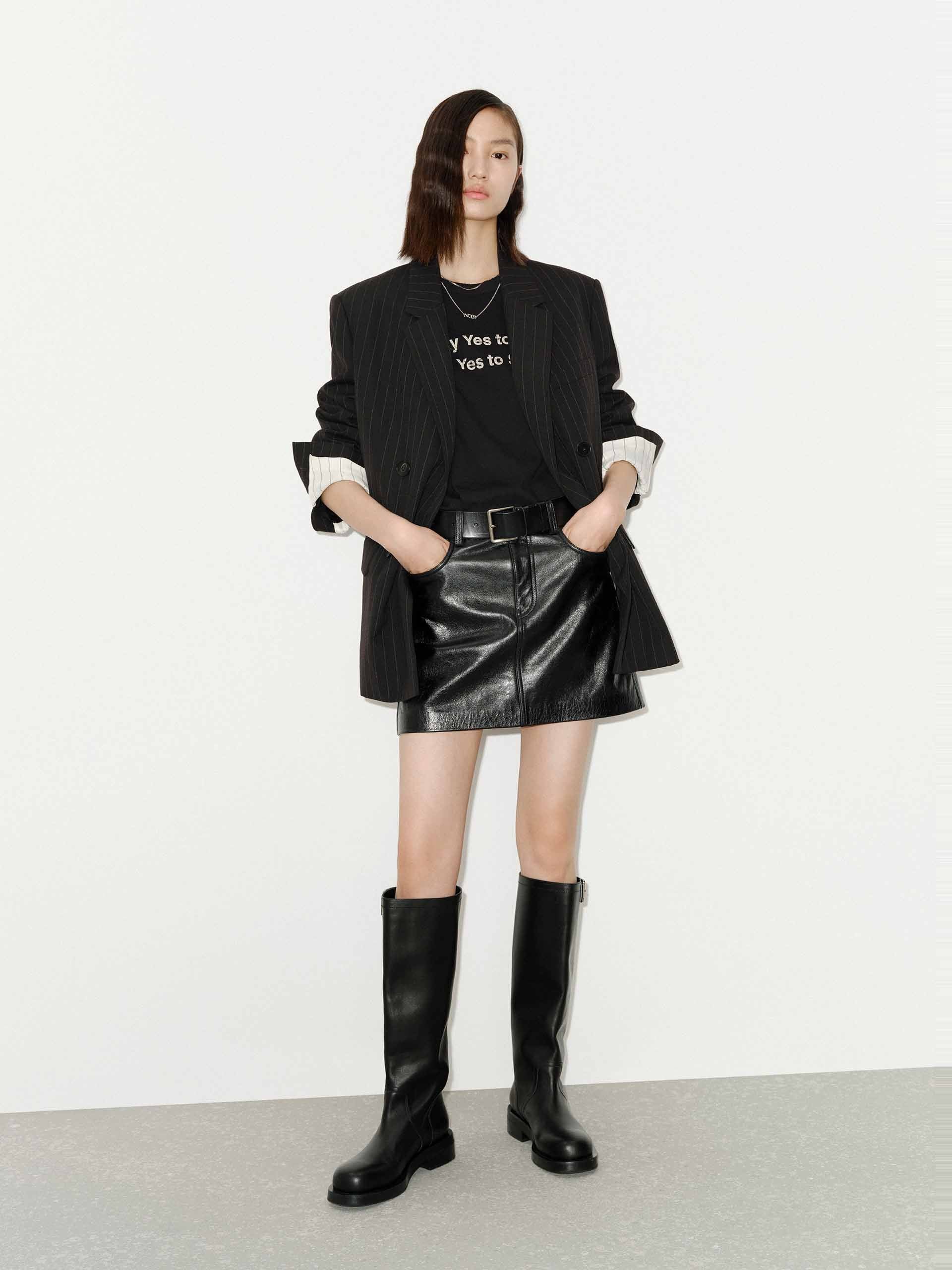 MO&Co. Women's Pinstripe Double Breasted Merino Wool Blazer