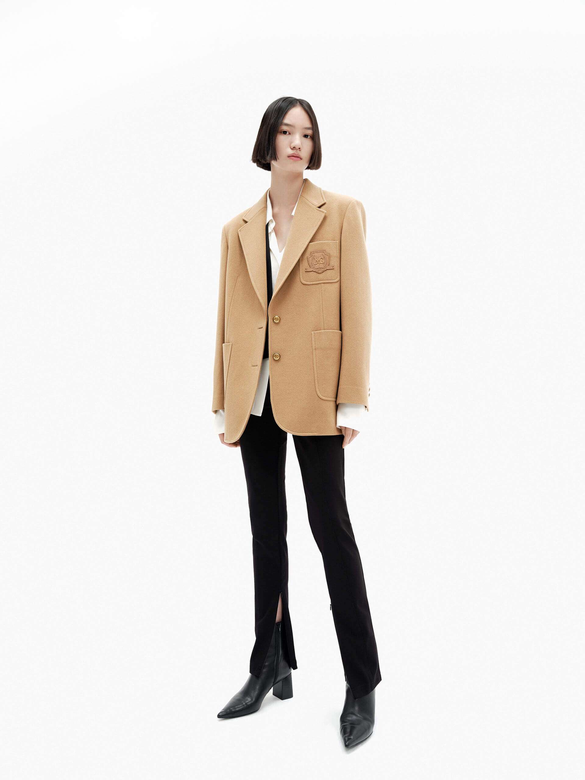 MO&Co. Women's Wool Tailored Blazer Coat in Camel