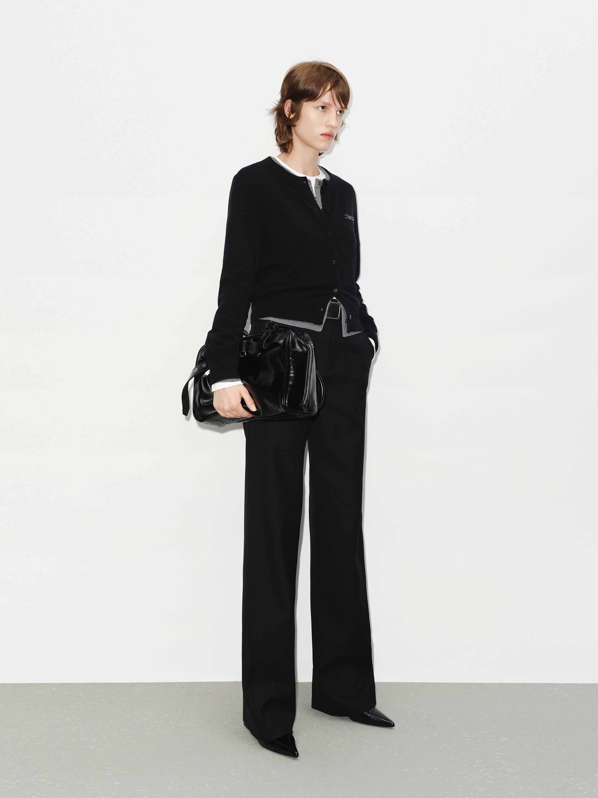 MO&Co. Women's Wool and Cashmere Blend Sequin Detail Regular Cardigan in Black