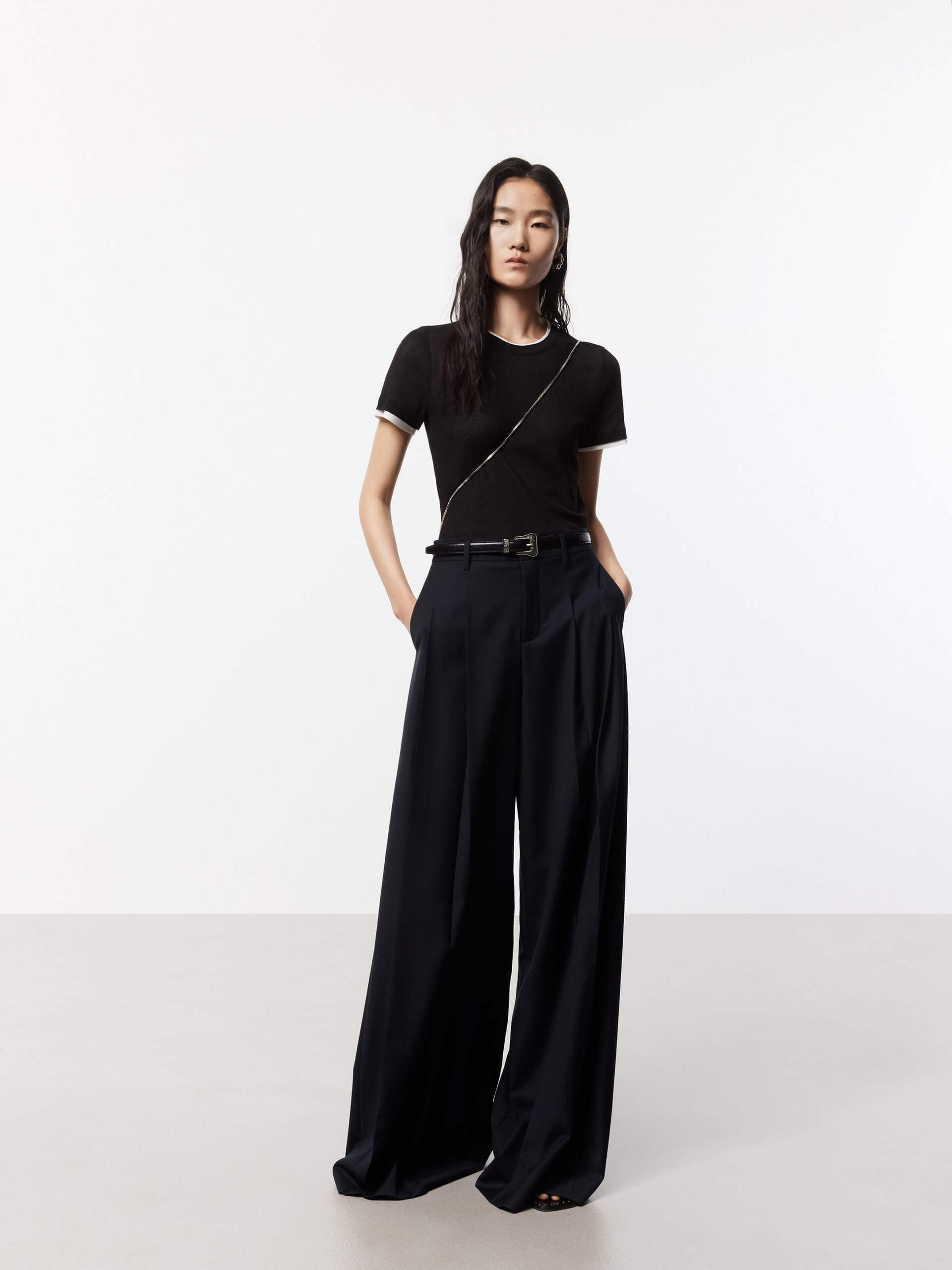 MO&Co. Women's Wide Leg Pleated Full Length Pants in Black