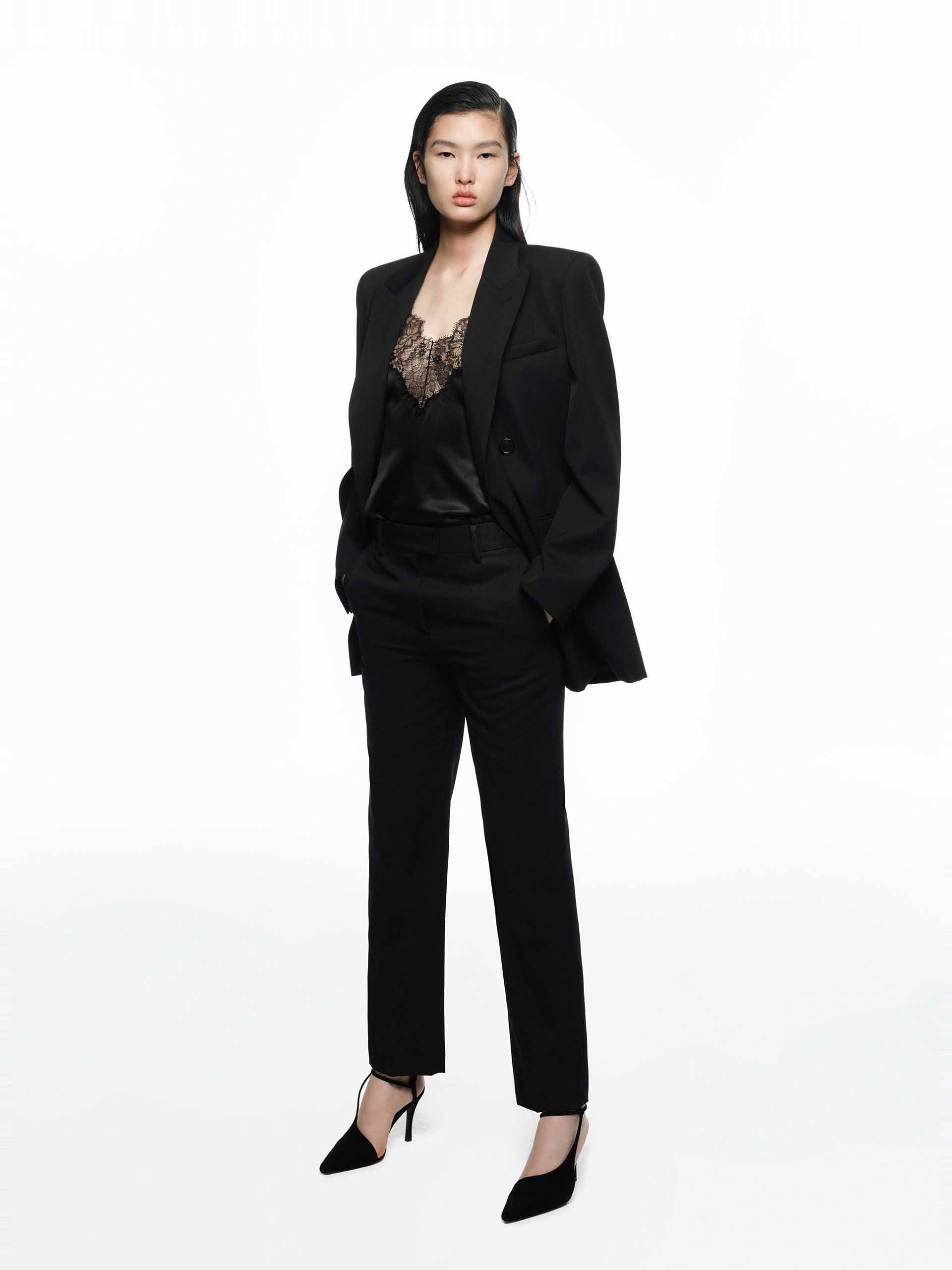 MO&Co. Women's Merino Wool Structured Formal Blazer in Black